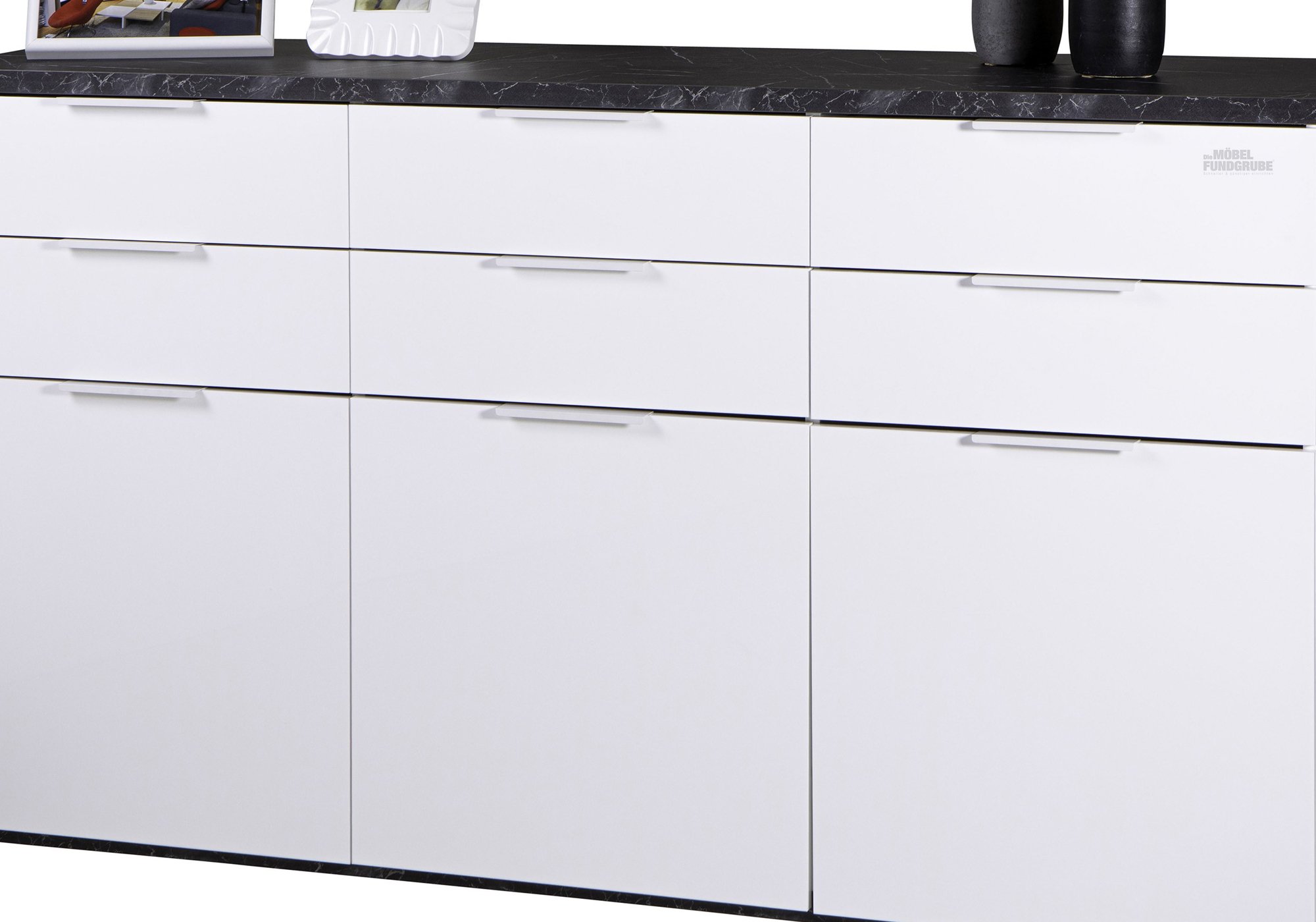 Sideboard weiß hochglanz - Marmoroptik 180 cm 3-türig - MUNDI