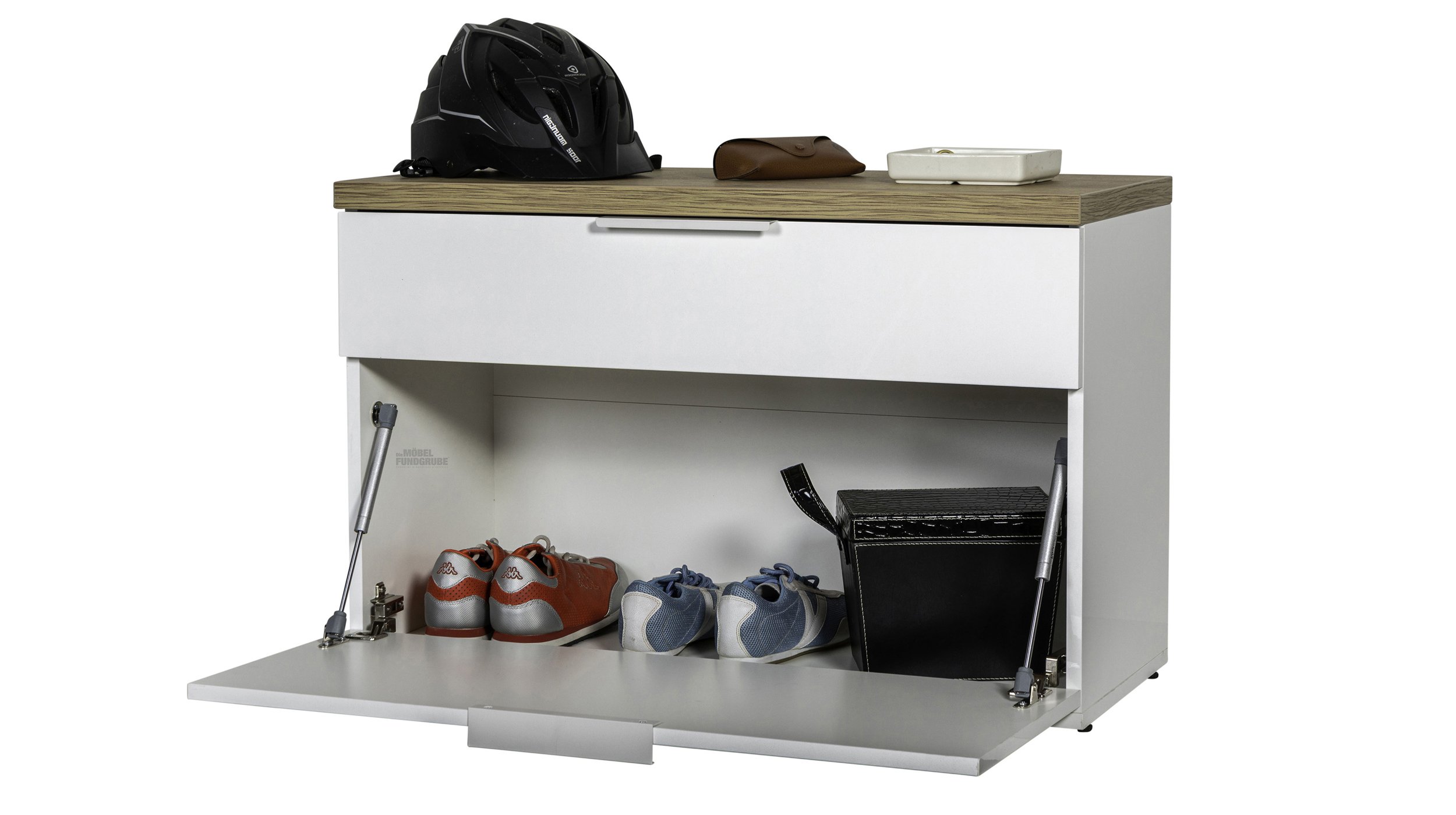Garderobenbank weiß hochglanz - Eiche Riviera 82 cm - MUNDI