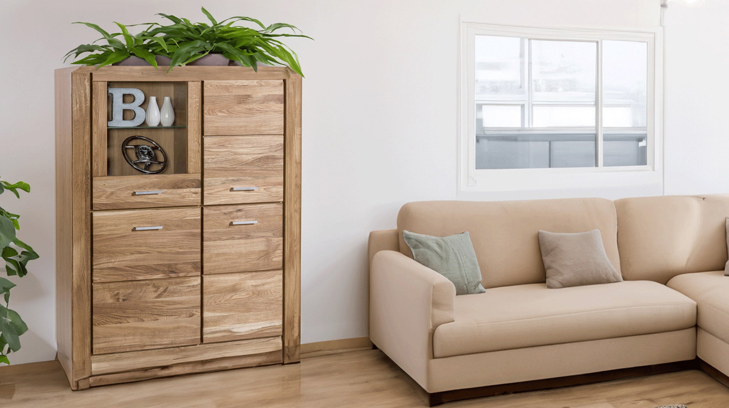 Highboard Wildeiche teilmassiv geölt 108 cm - FREYJA