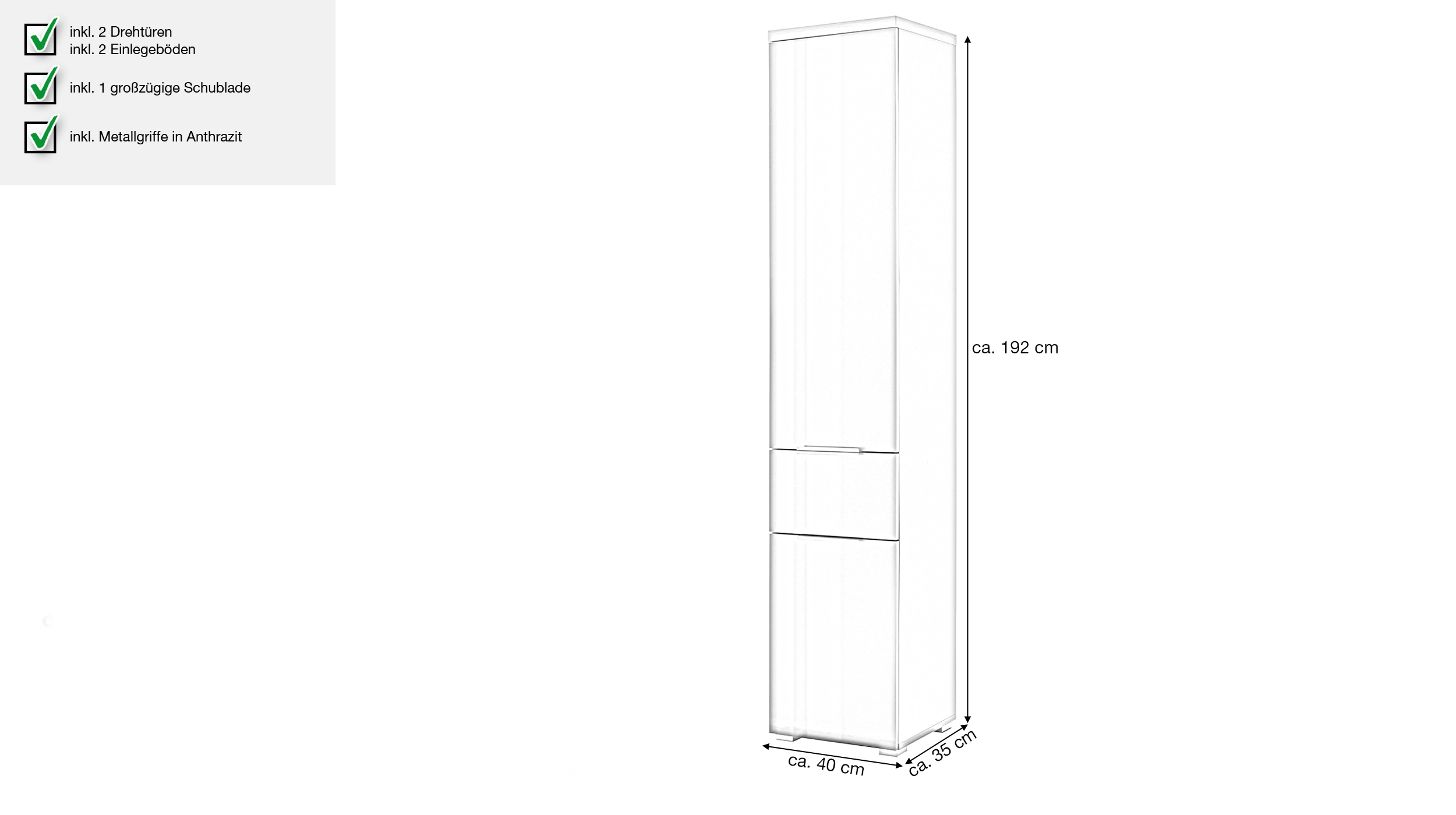 Bad Hochschrank grau hochglanz - Artisan Eiche - MUNDI