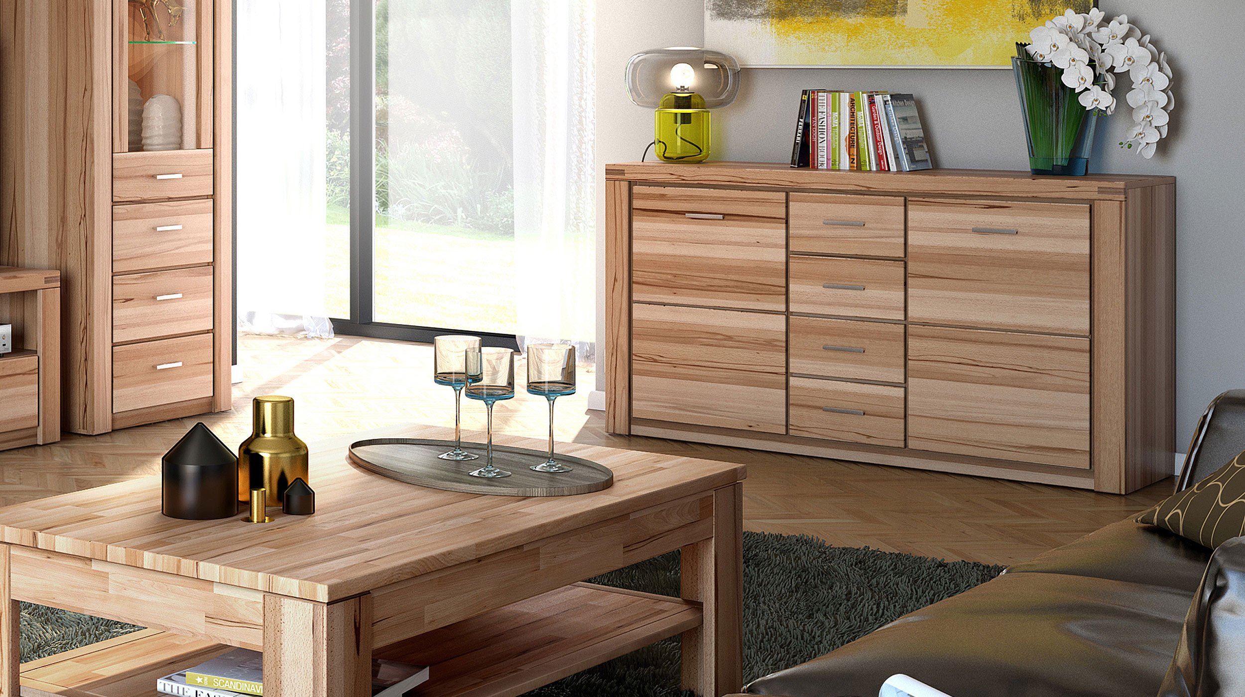 Sideboard Kernbuche teilmassiv geölt 159 cm - FREYJA