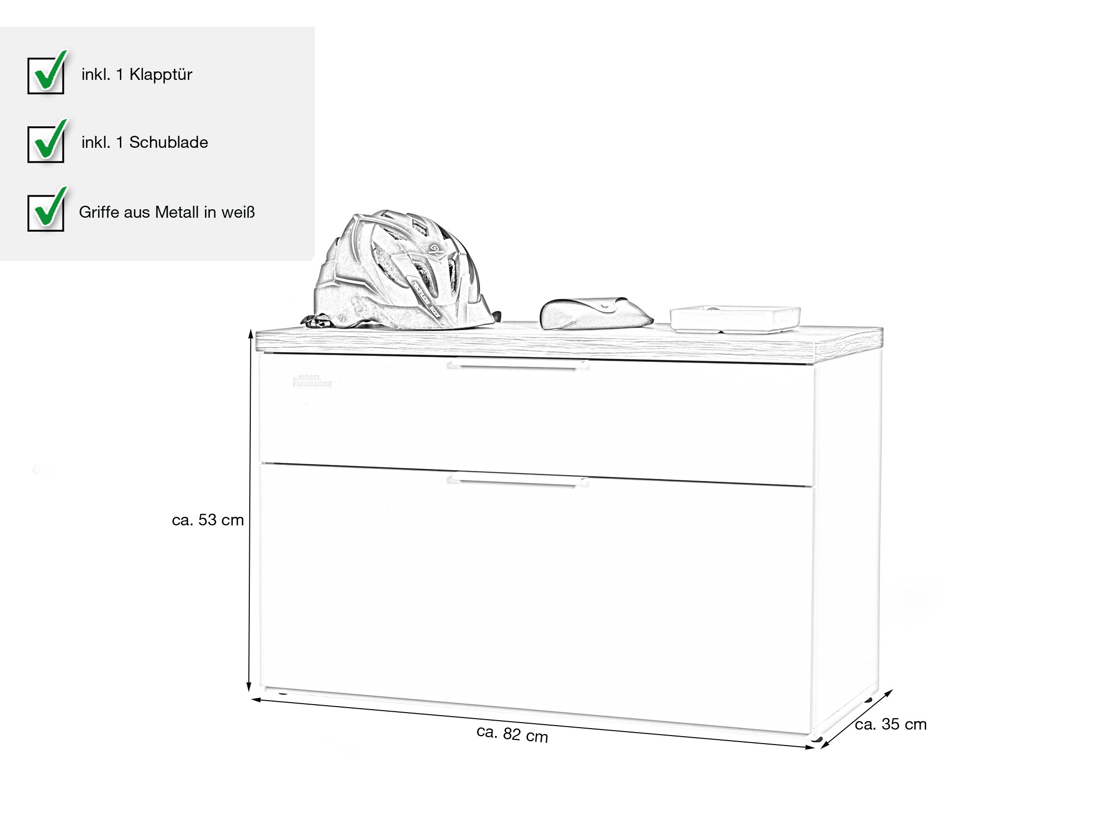 Garderobenbank weiß hochglanz - Eiche Riviera 82 cm - MUNDI