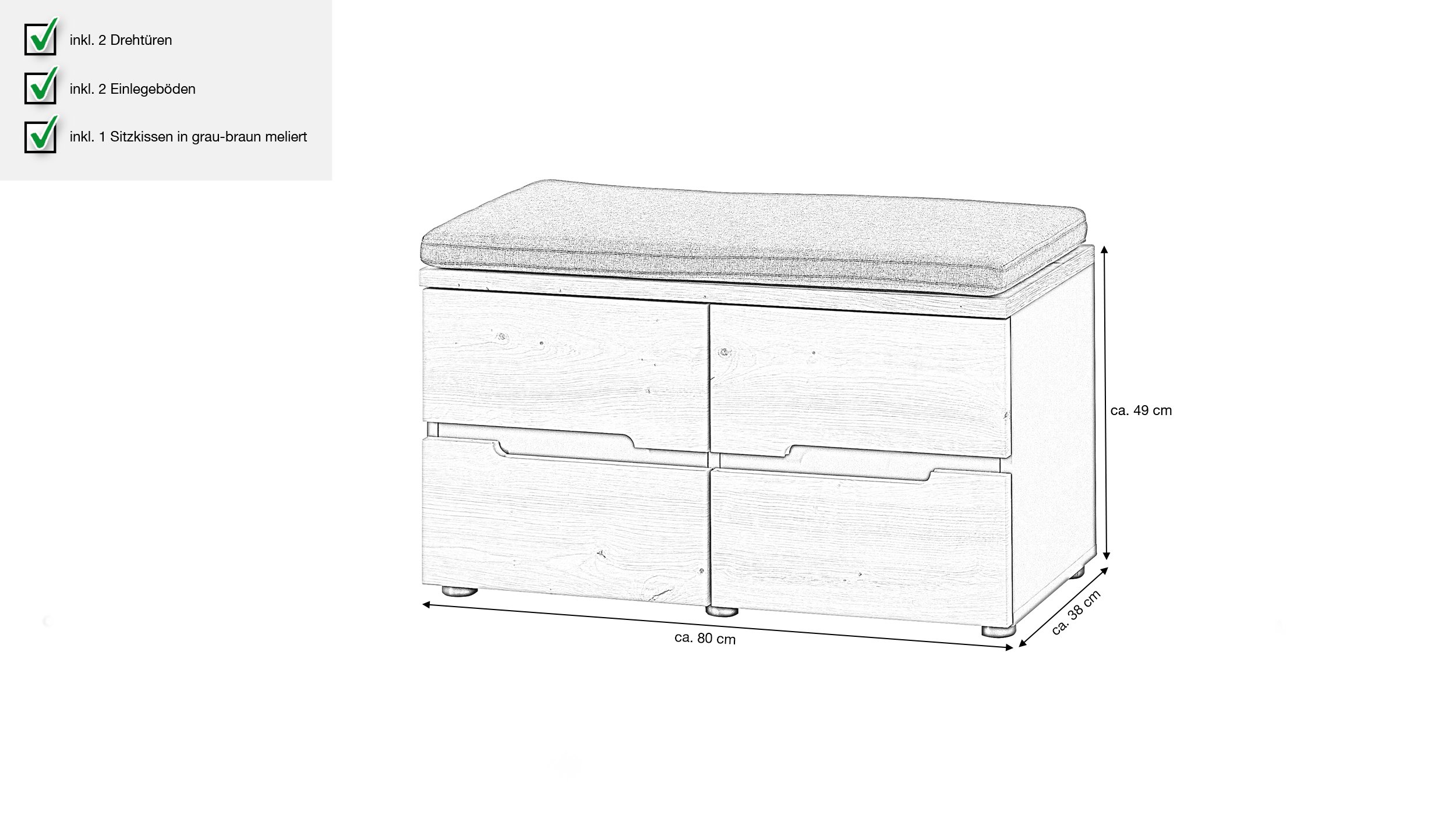 Garderobenbank Artisan Eiche - Graphit 80 cm - MEMPHIS