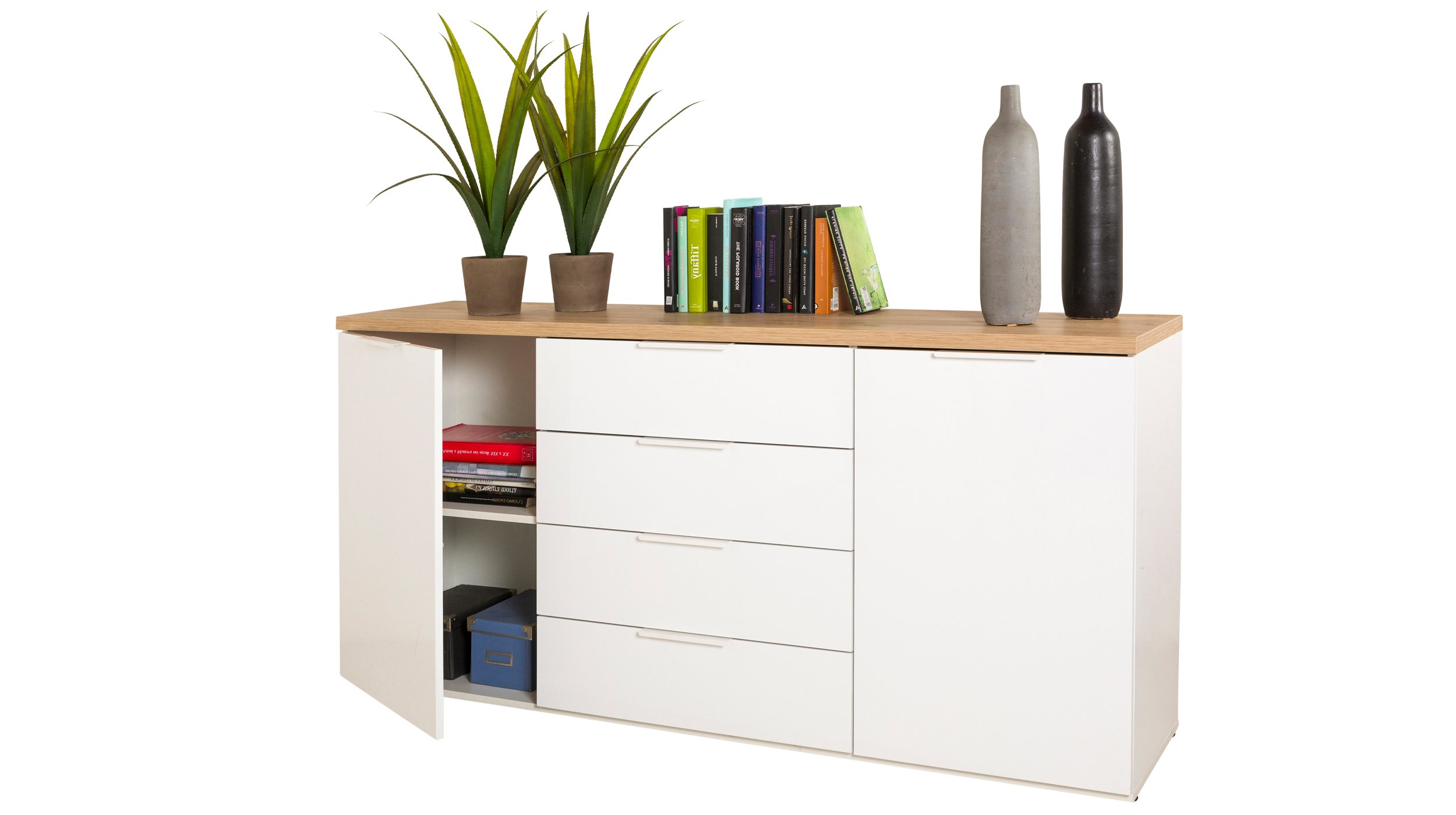 Sideboard Artisan Eiche - weiß hochglanz 171 cm - MUNDI