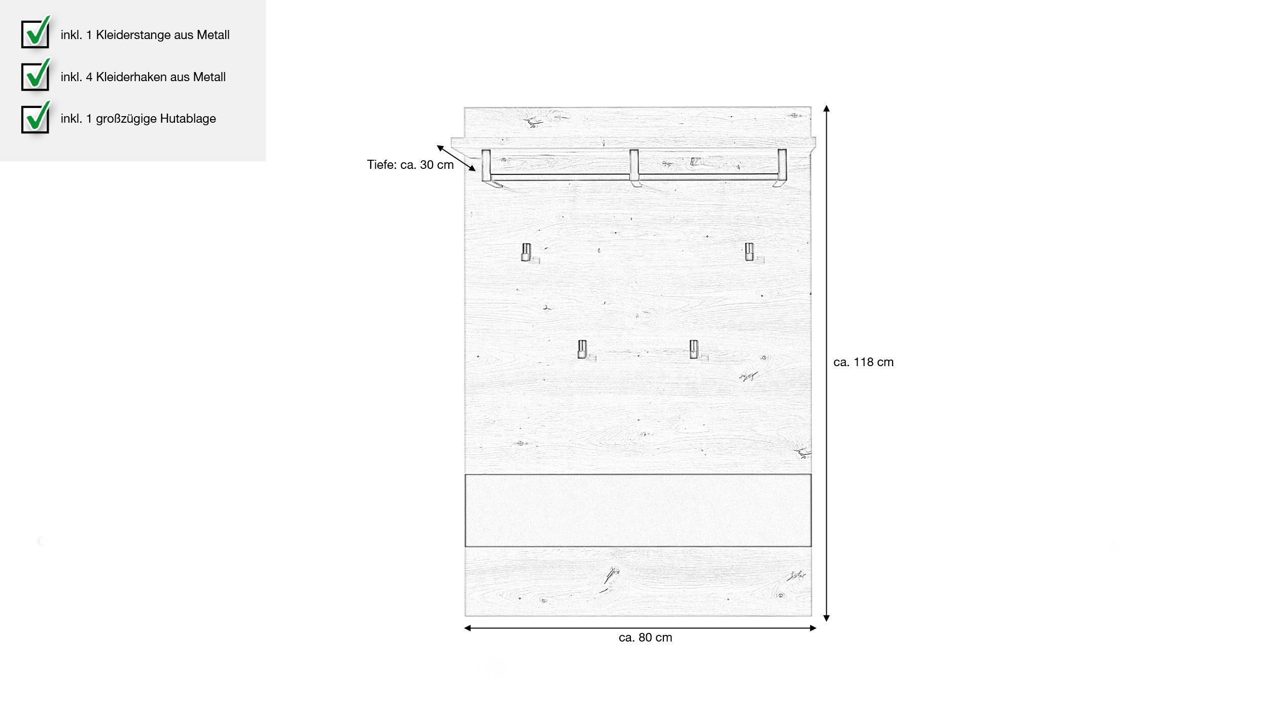 Wandgarderobe Paneel Artisan Eiche 80 x 118 cm - MEMPHIS