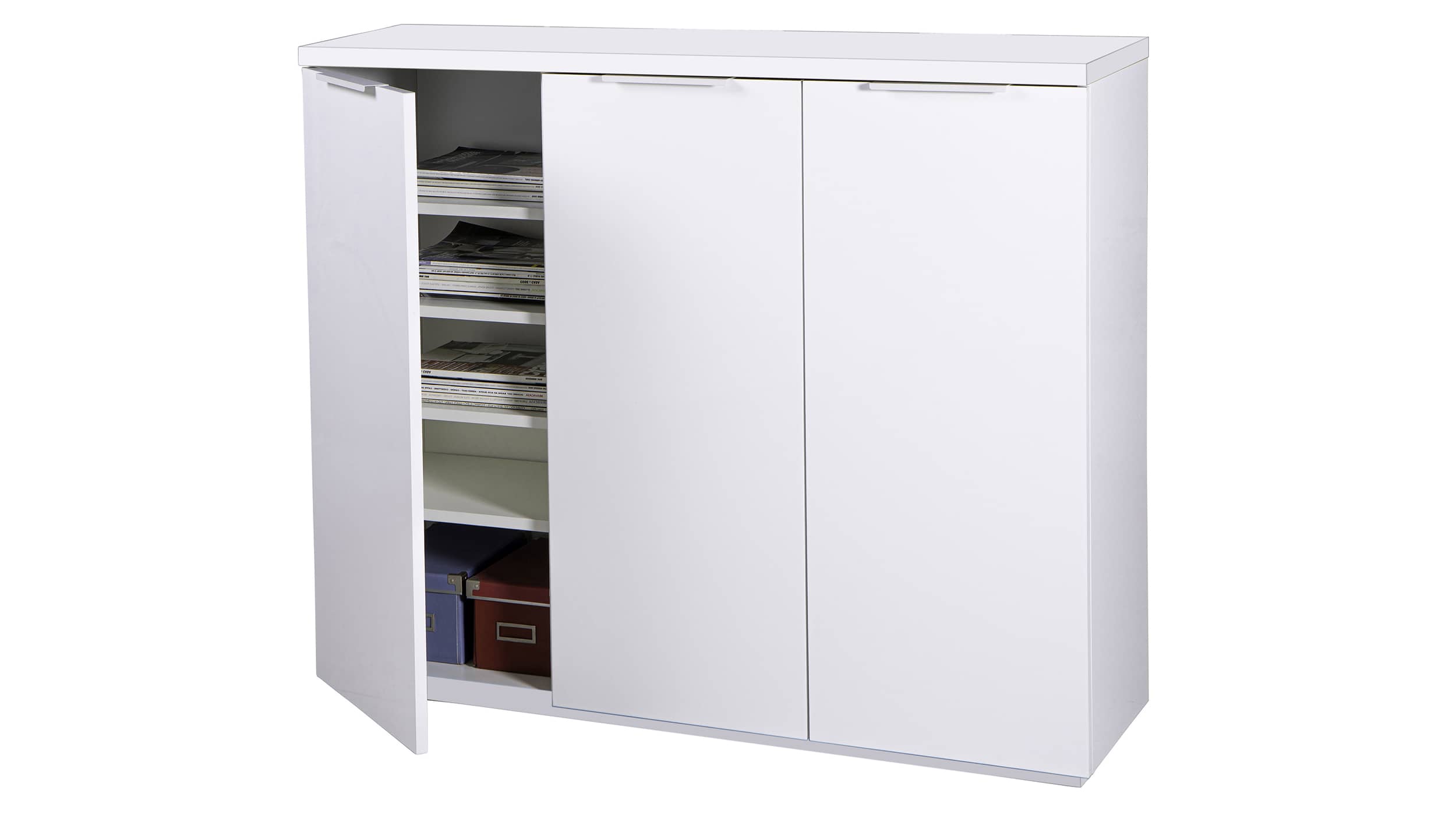 Kommode weiß hochglanz 120 cm 3-türig Metallgriffe - MUNDI