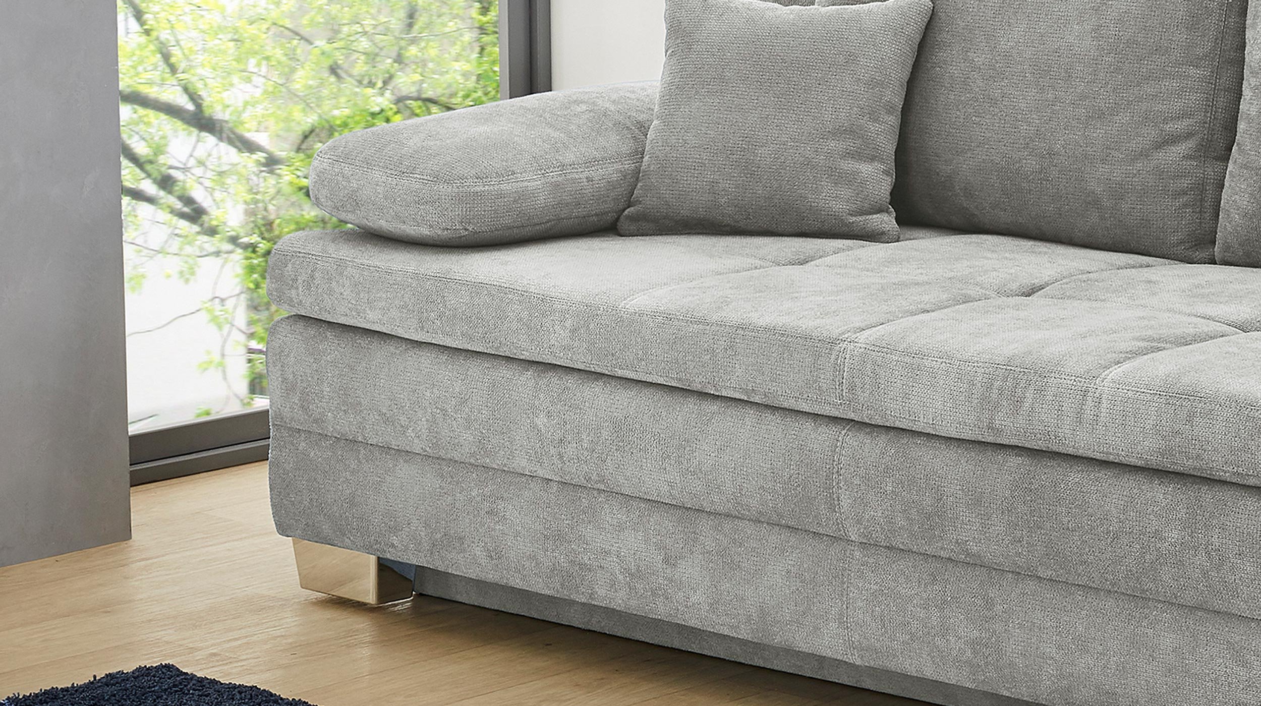 Schlafsofa grau inkl. Topper - Bettkasten 203 cm - LINDAU
