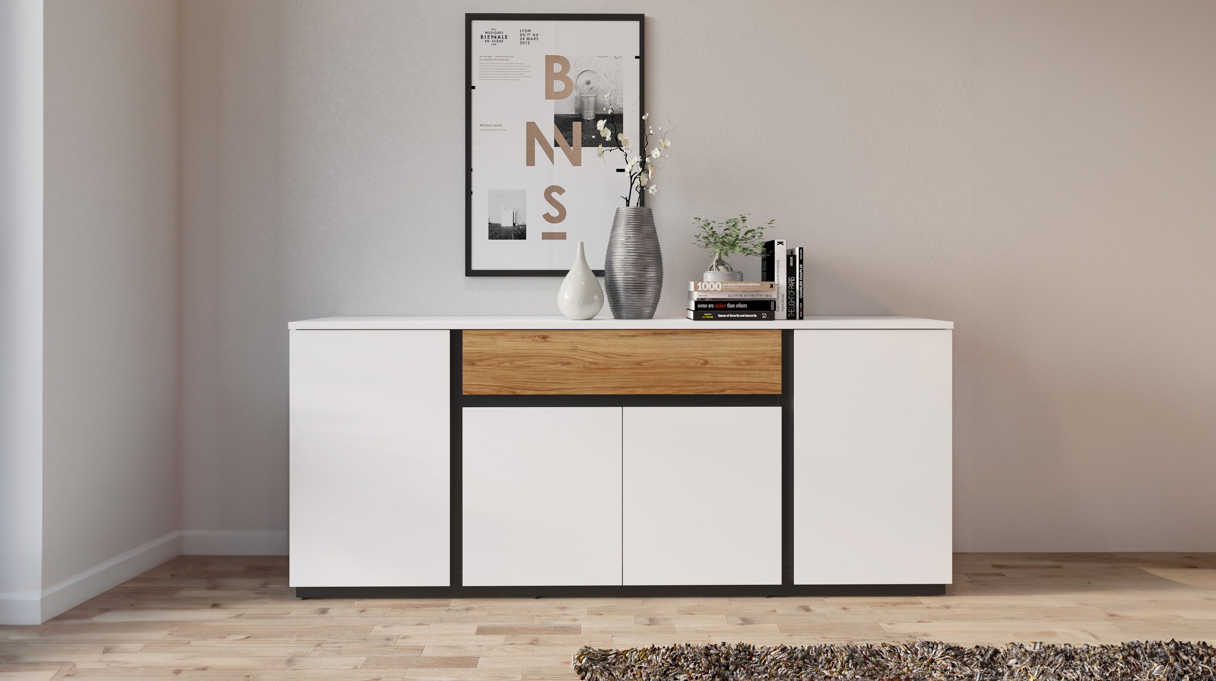 Sideboard alpinweiß - Catania Eiche 209 cm - NOVENA