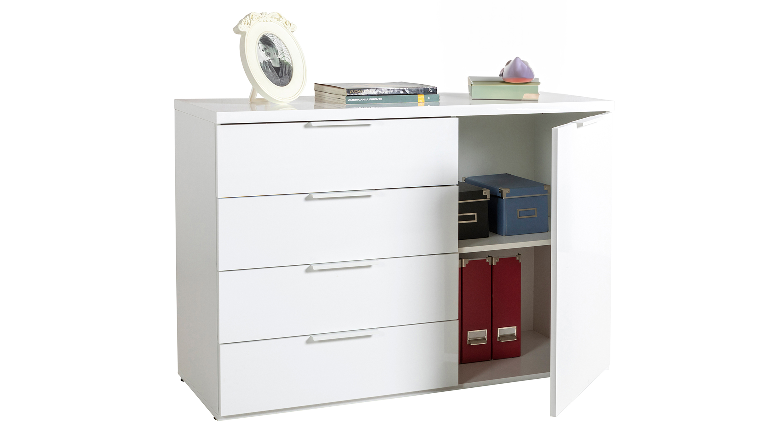 Kommode weiß hochglanz 120 x 82 cm 4 Schubladen - MUNDI