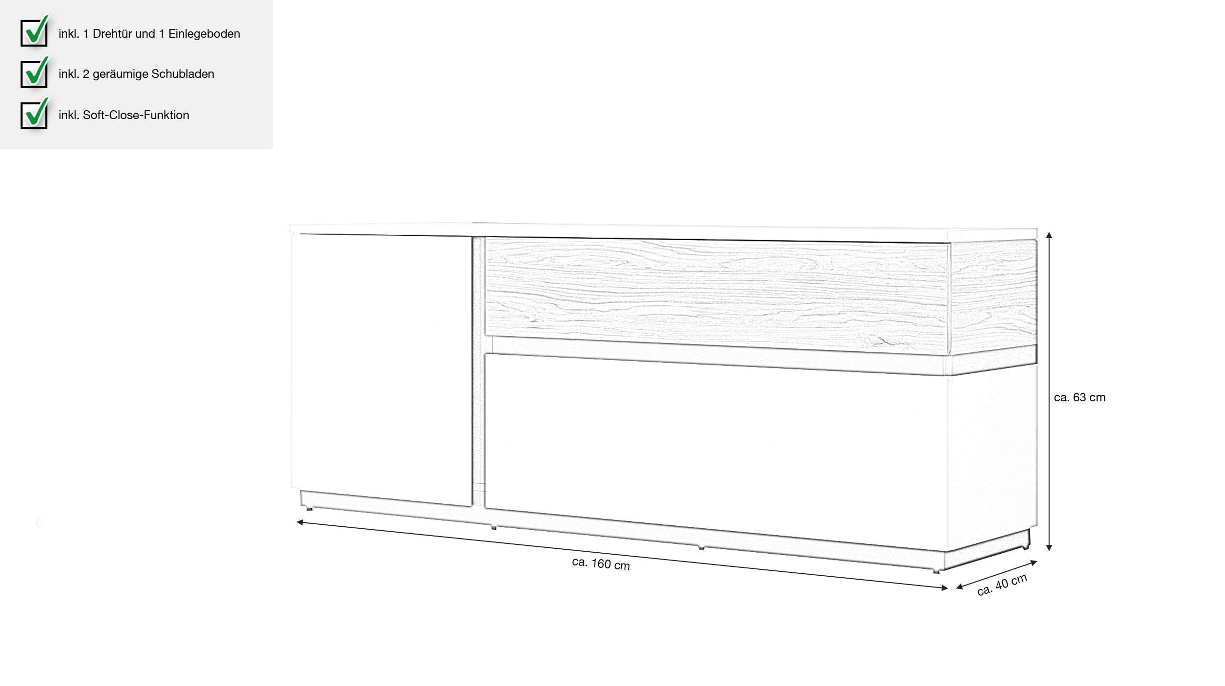 TV - Lowboard alpinweiß Catania Eiche 160 cm - NOVENA