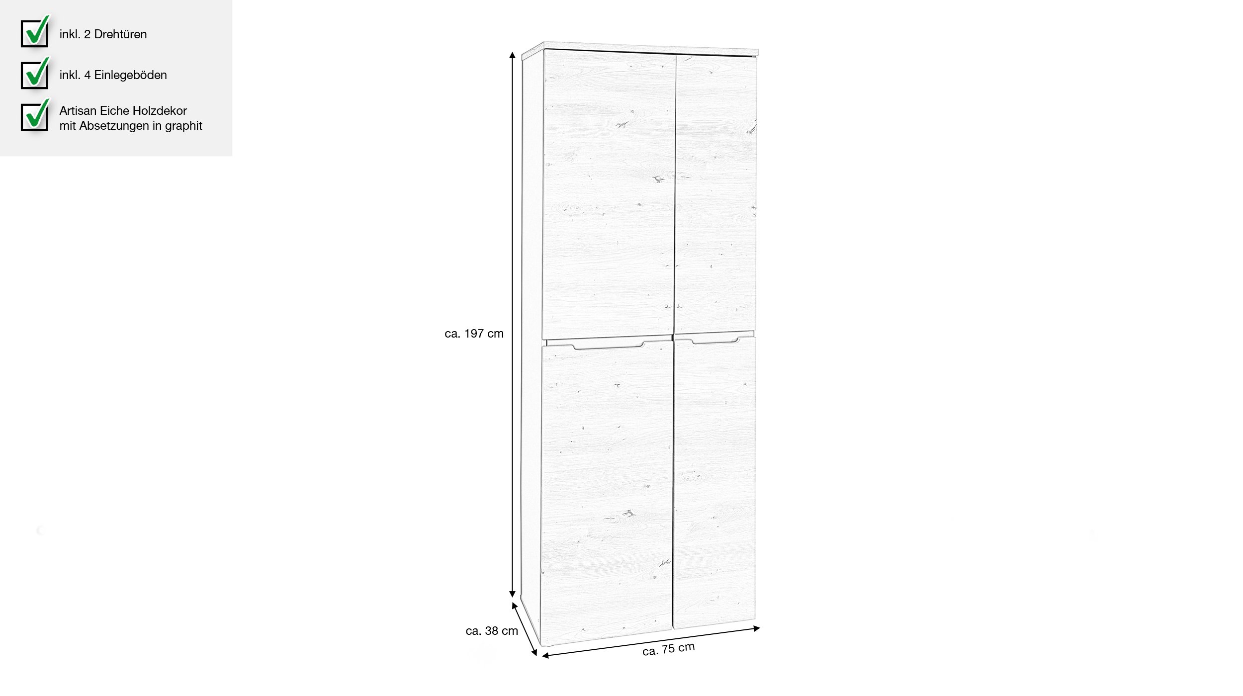 Mehrzweckschrank Artisan Eiche 75 x 197 cm - MEMPHIS