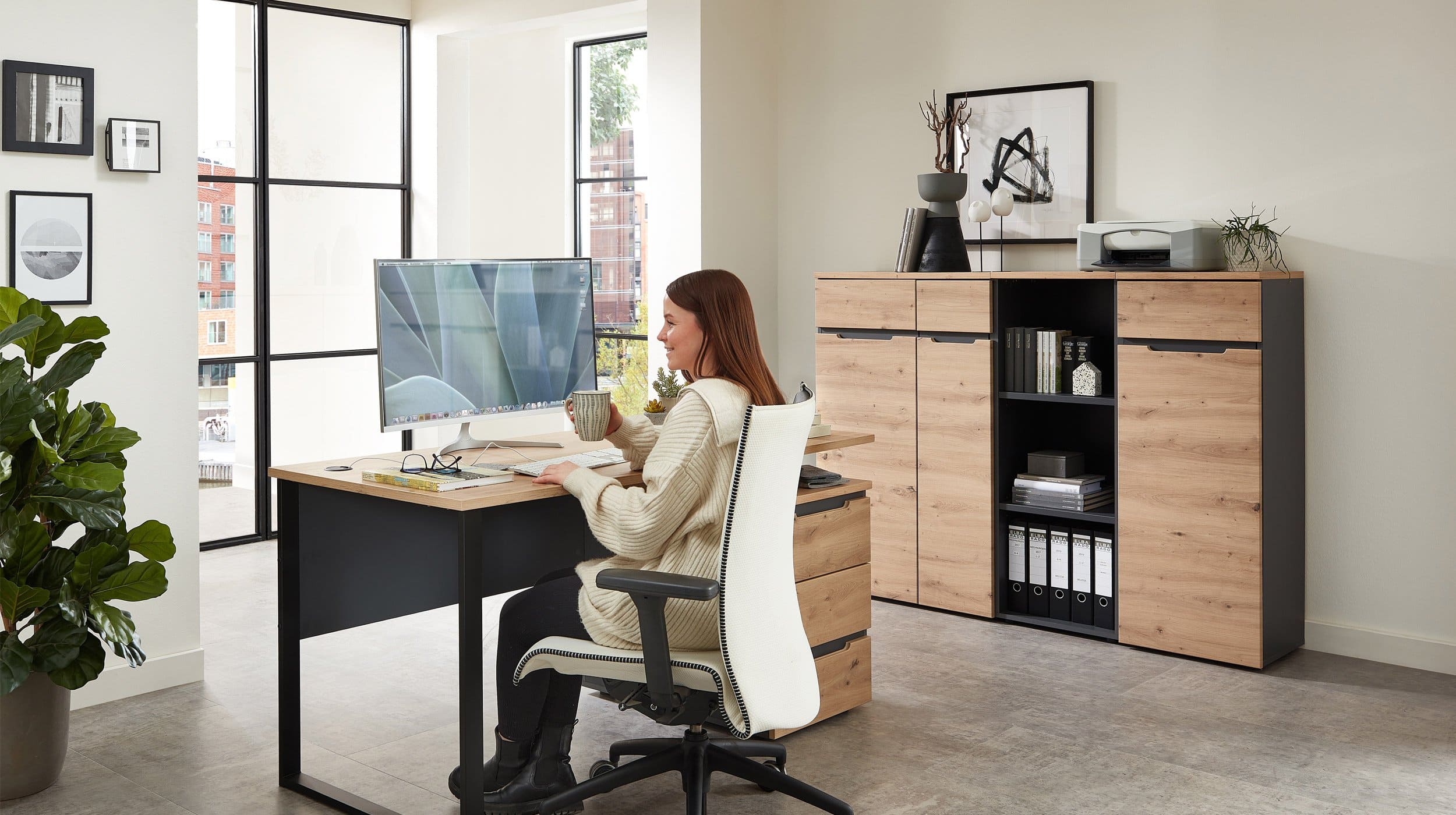 Büroregal graphit - Artisan Eiche 122 cm - MEMPHIS