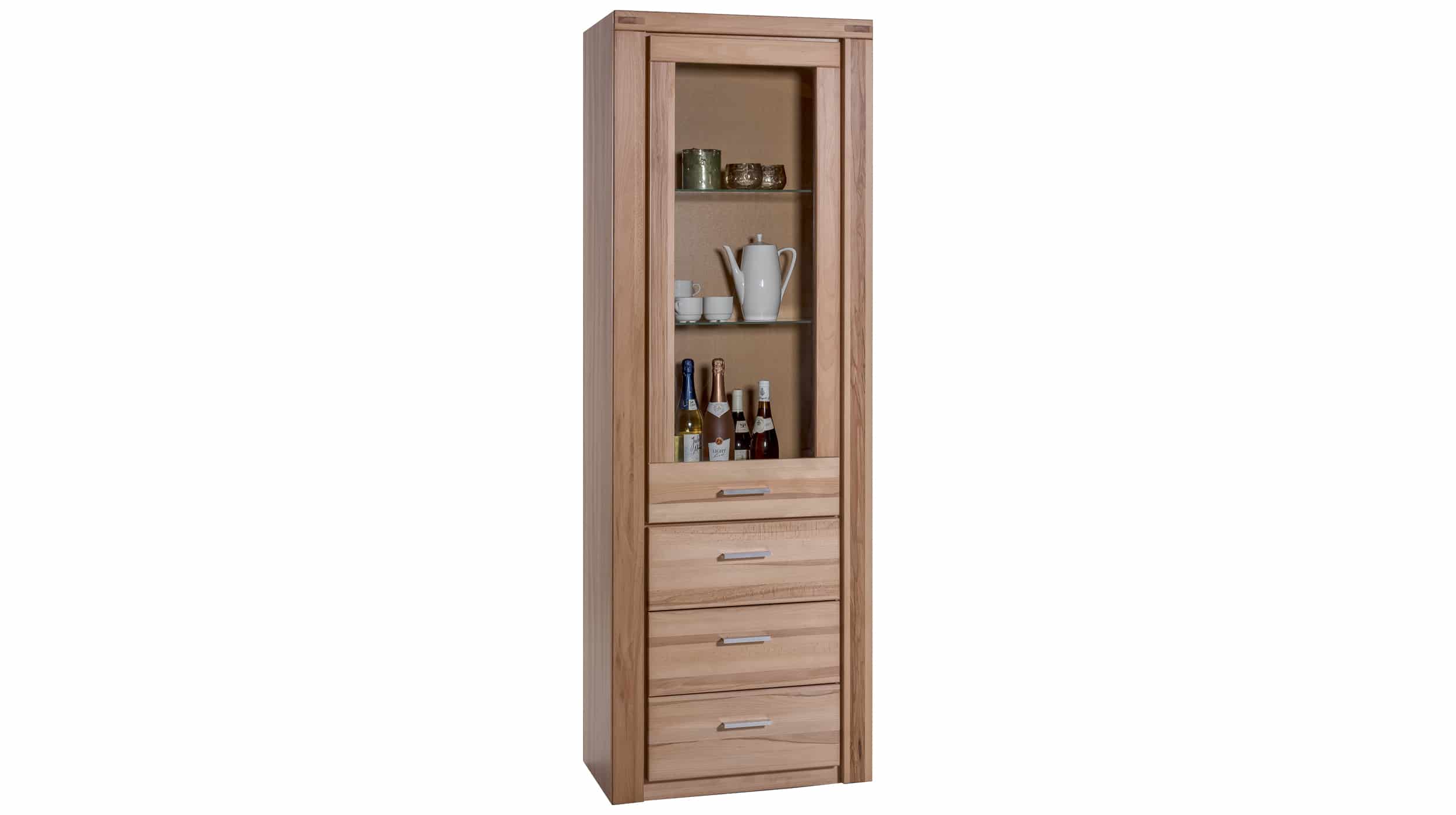 Vitrine Kernbuche teilmassiv geölt 200 cm-Schubladen - FREYJA
