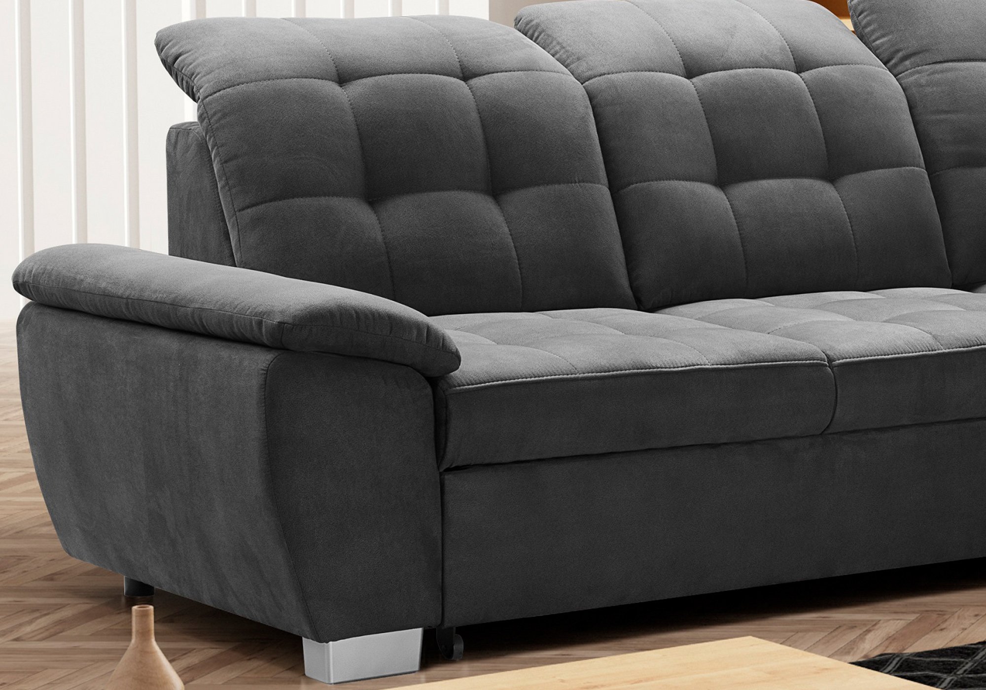 Ecksofa mit Schlaffunktion grau 262 x 215 cm - LOTTA