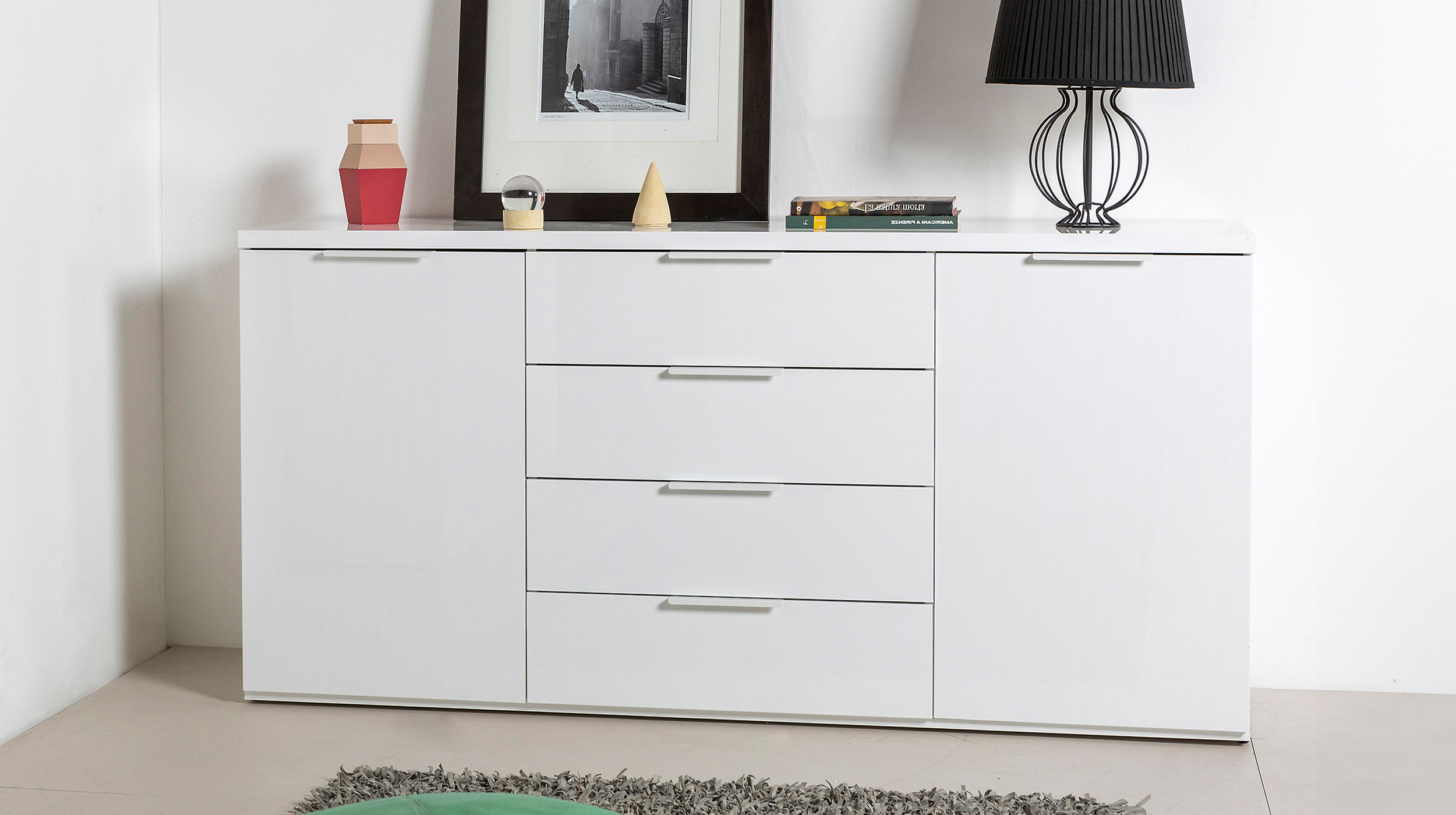 Sideboard weiß hochglanz 171 x 83 cm 4 Schubladen - MUNDI