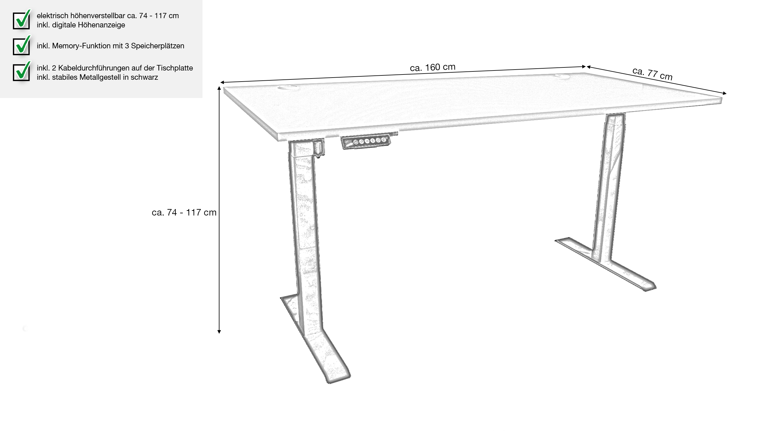Computerschreibtisch weiß höhenverstellbar 160 cm - BENNY