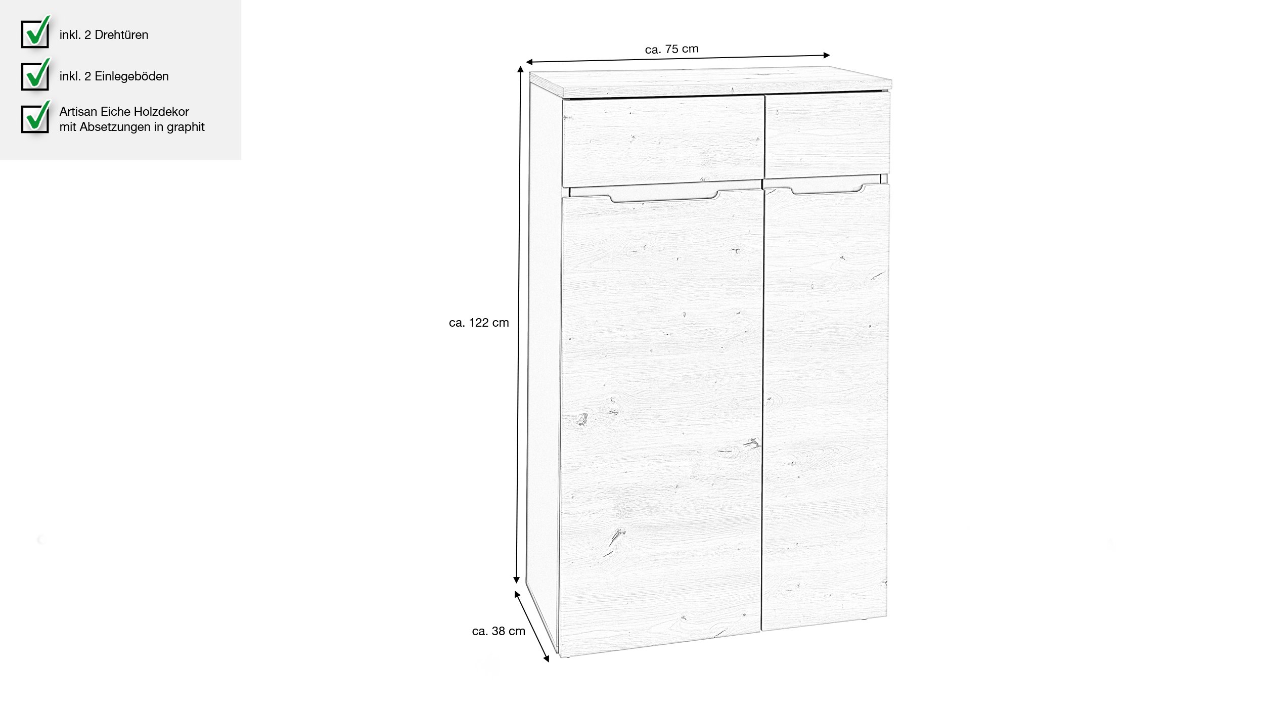 Mehrzweckschrank Artisan Eiche 75 x 122 cm - MEMPHIS