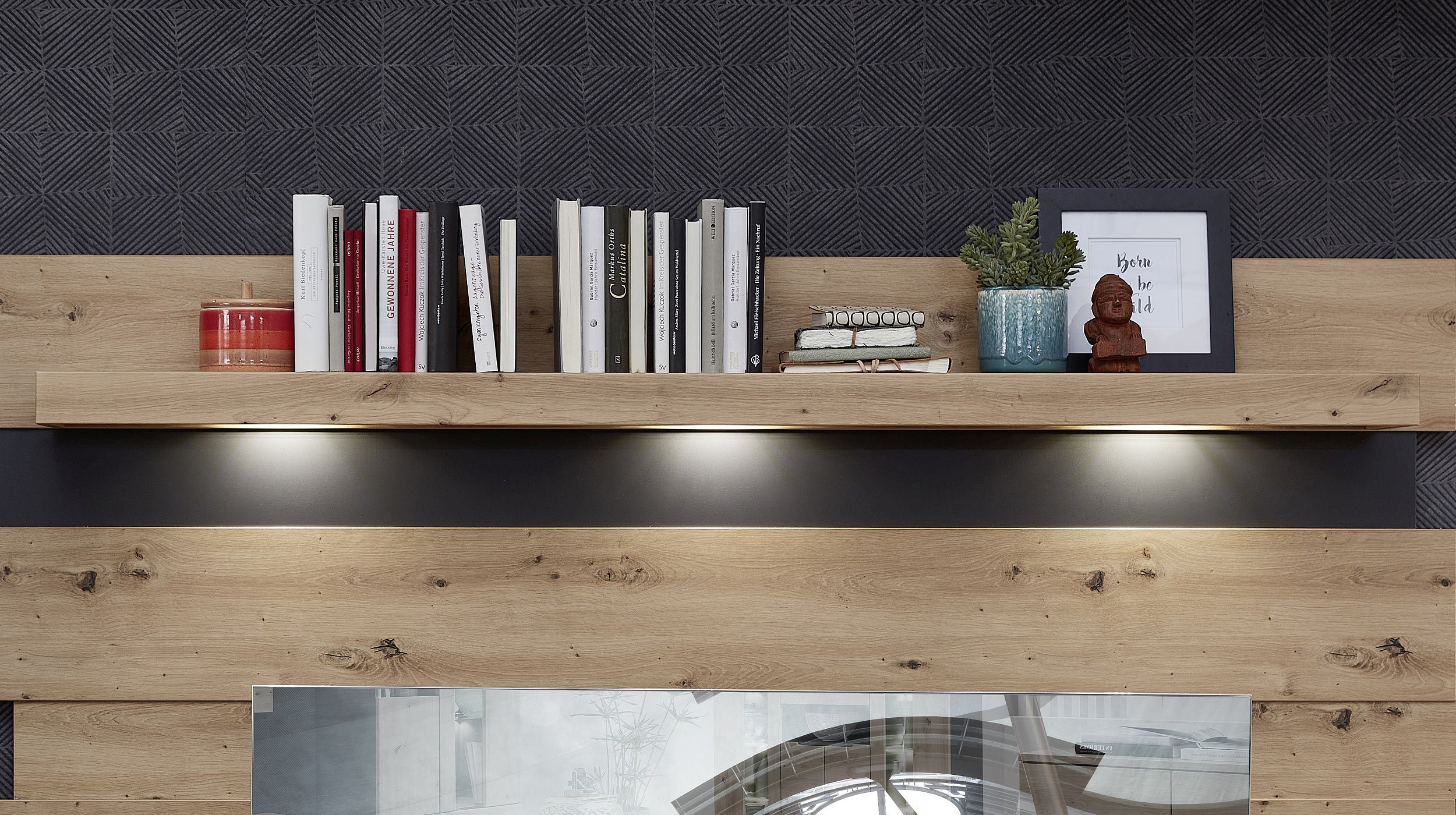 Wohnwand Artisan Eiche  287 cm - Beleuchtung - MEMPHIS