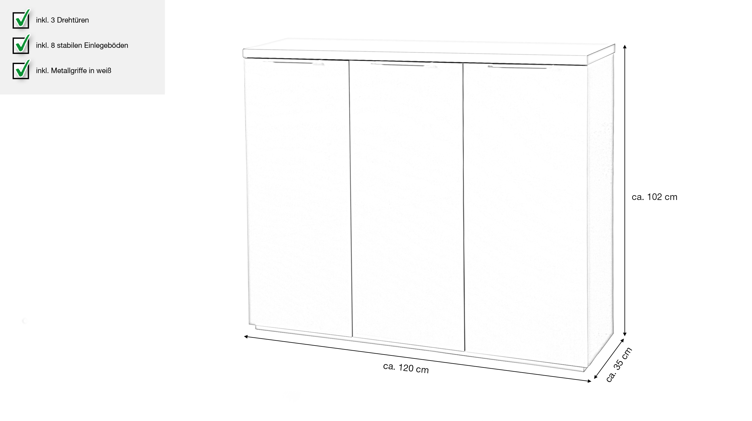 Kommode weiß hochglanz - Riviera Oak 120 cm - MUNDI