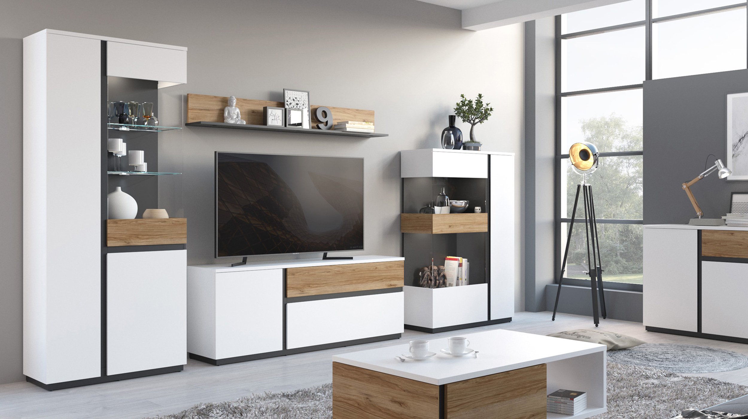 TV - Lowboard alpinweiß Catania Eiche 160 cm - NOVENA