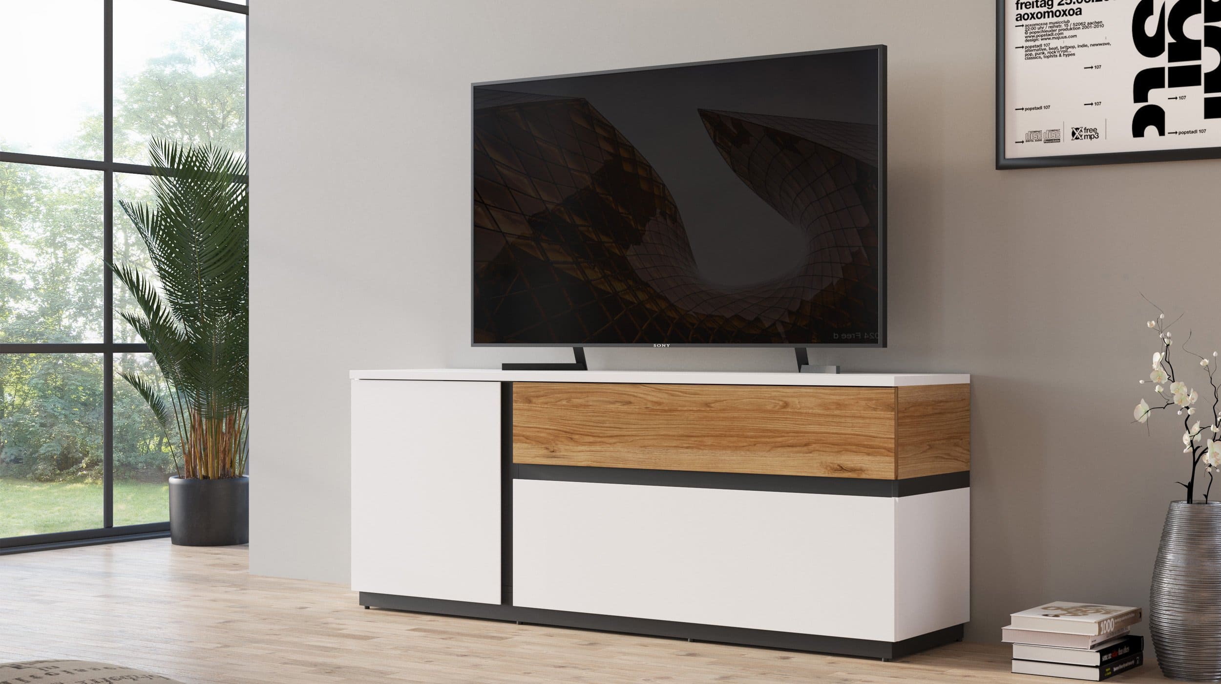 TV - Lowboard alpinweiß Catania Eiche 160 cm - NOVENA