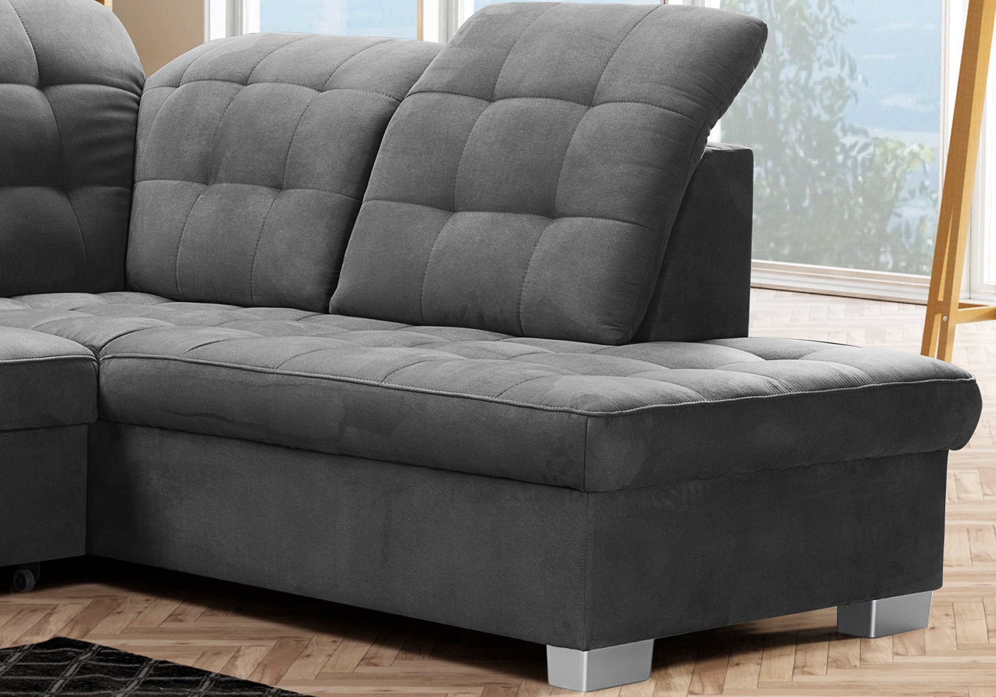 Ecksofa mit Schlaffunktion grau 262 x 215 cm - LOTTA