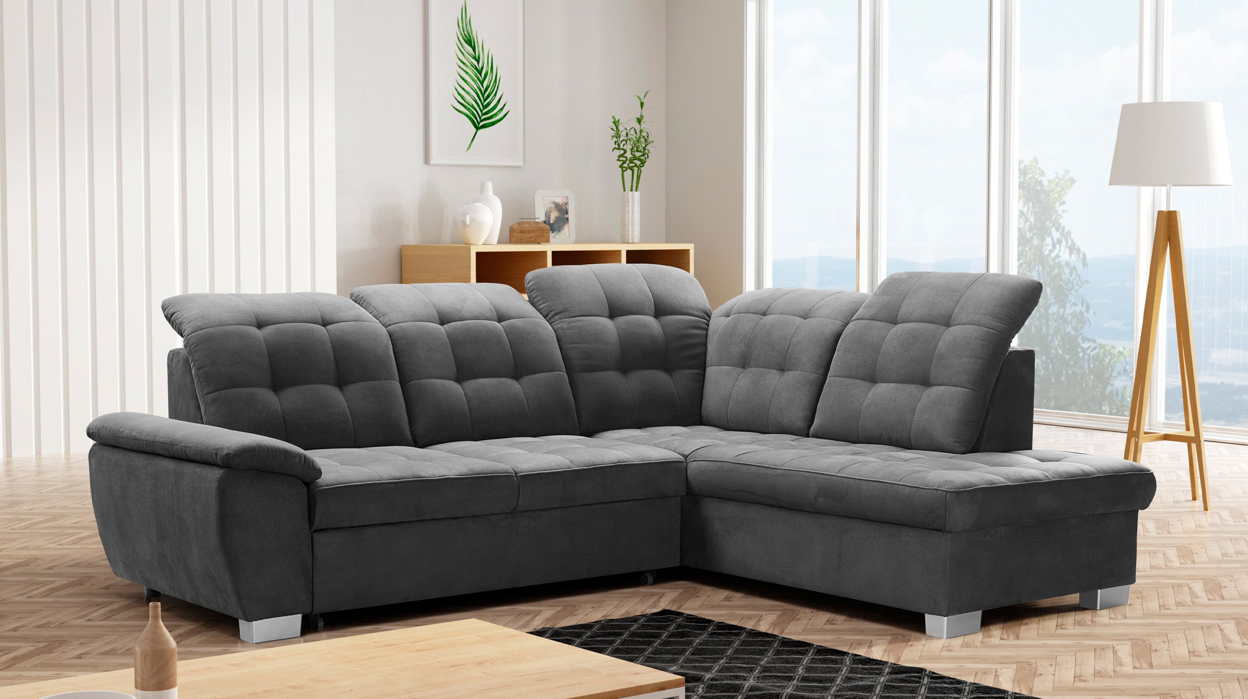 Ecksofa mit Schlaffunktion grau 262 x 215 cm - LOTTA