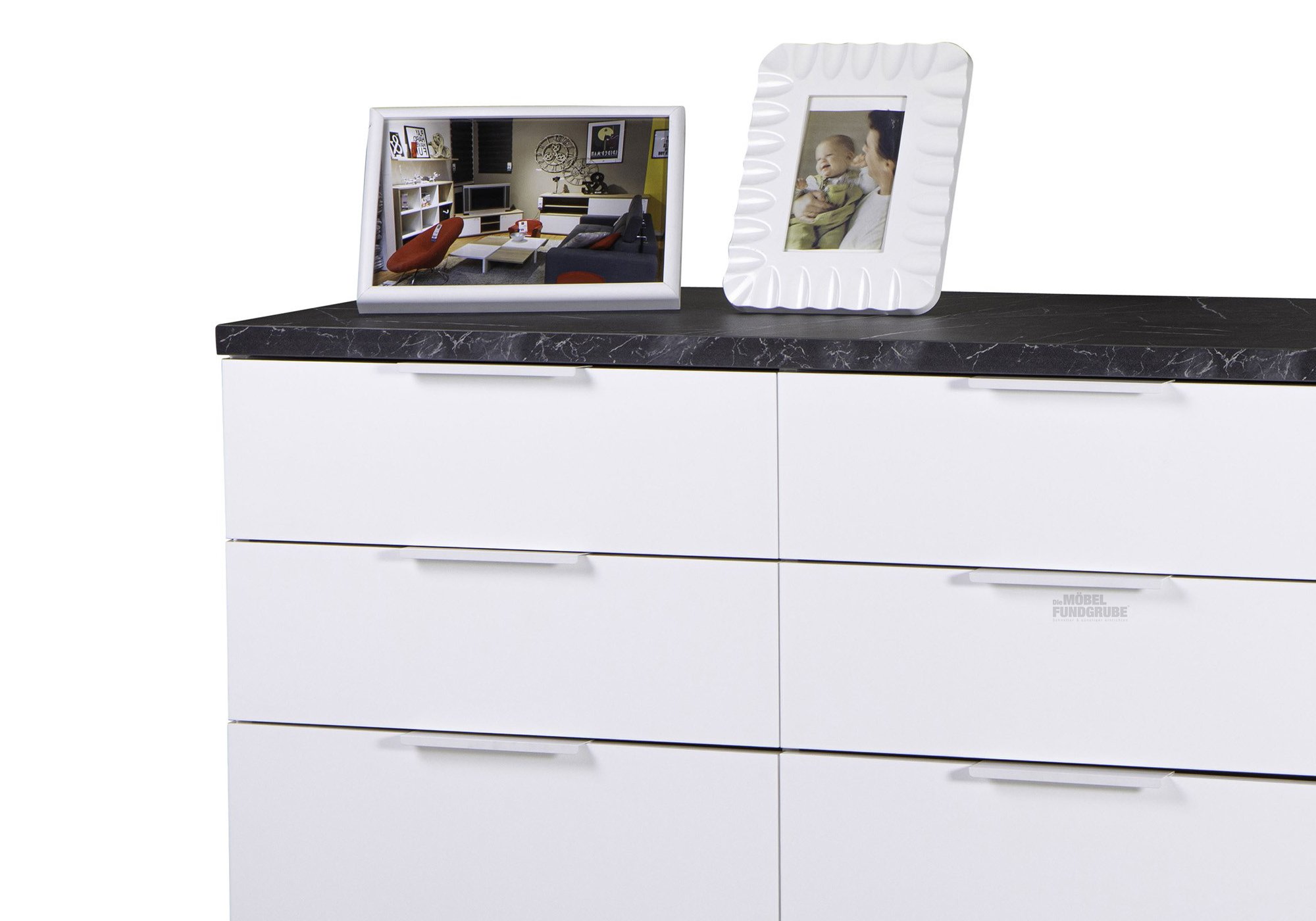 Sideboard weiß hochglanz - Marmoroptik 180 cm 3-türig - MUNDI