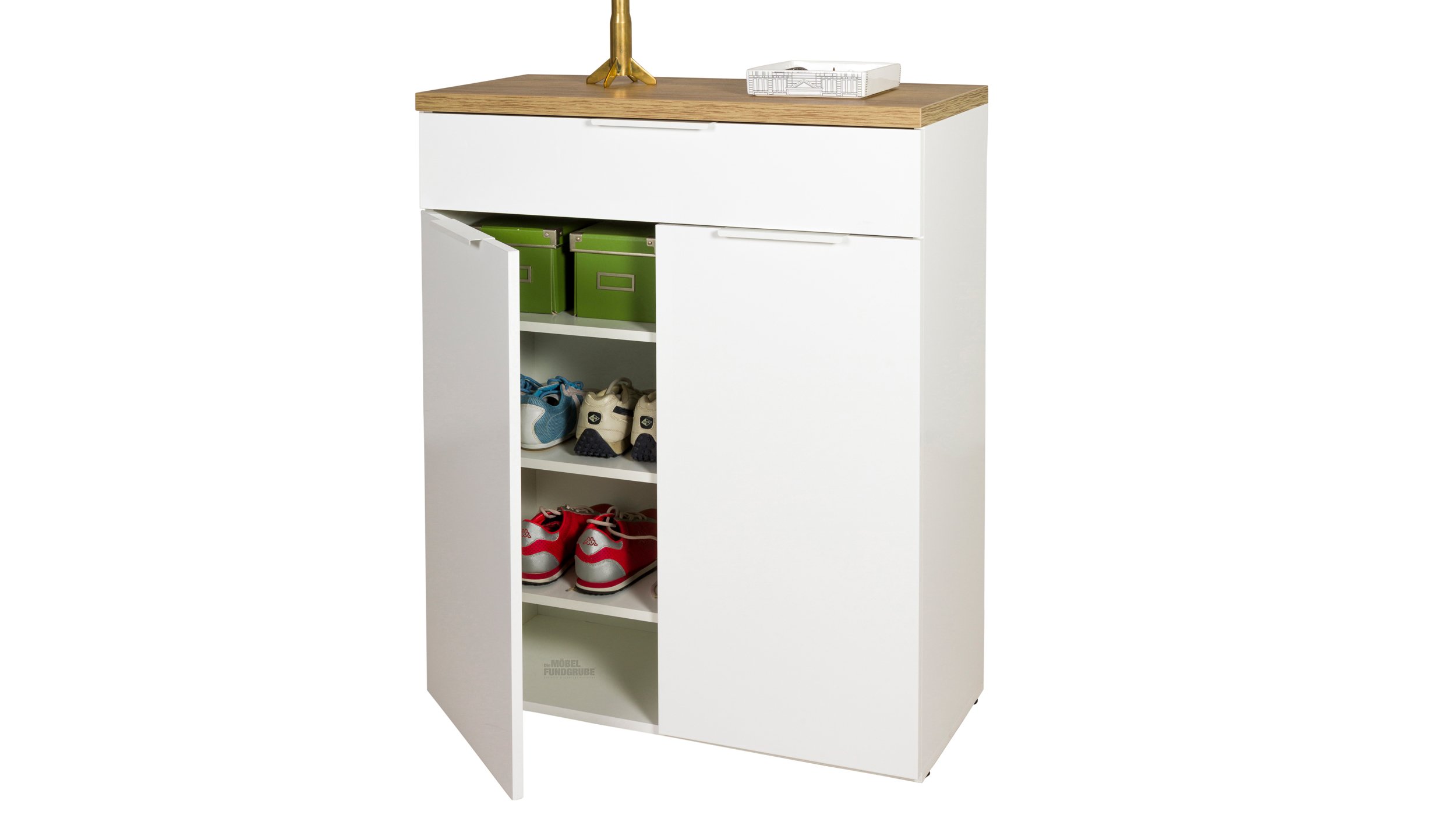 Schuhschrank weiß hochglanz - Eiche Riviera 82 cm - MUNDI