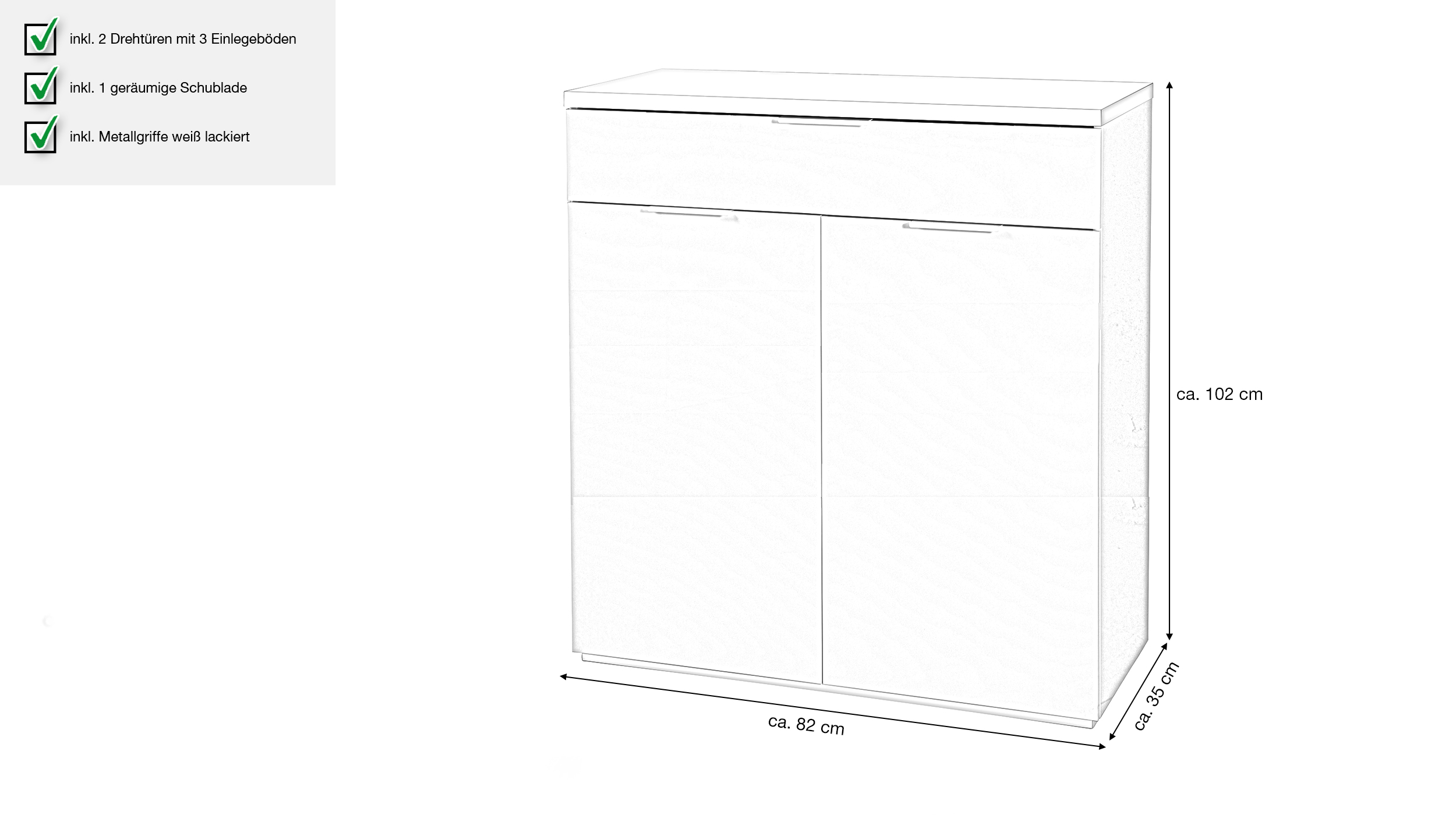 Schuhschrank weiß hochglanz 82 x 102 cm 2 Türen - MUNDI