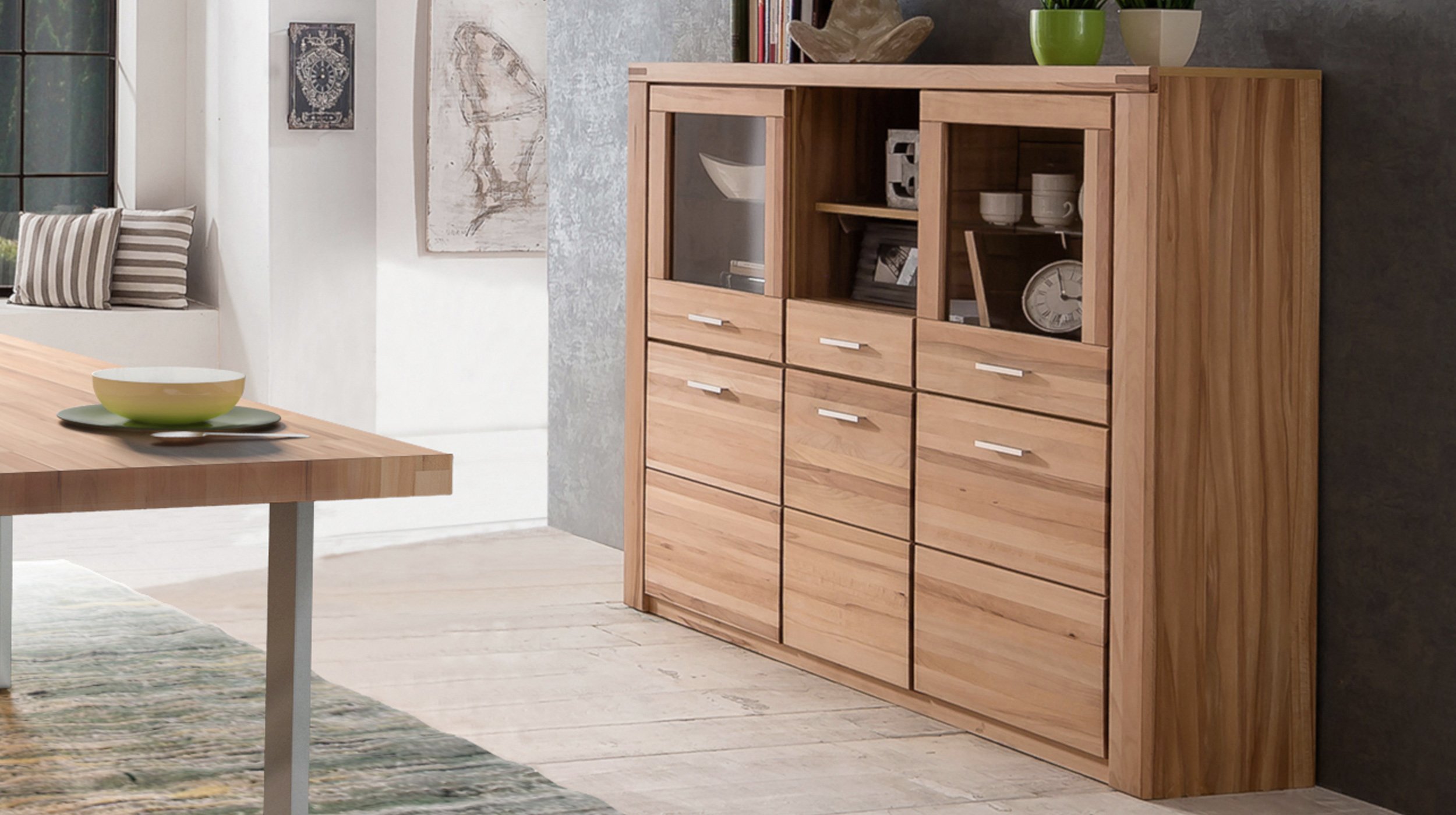 Highboard Kernbuche teilmassiv geölt 159 cm - FREYJA