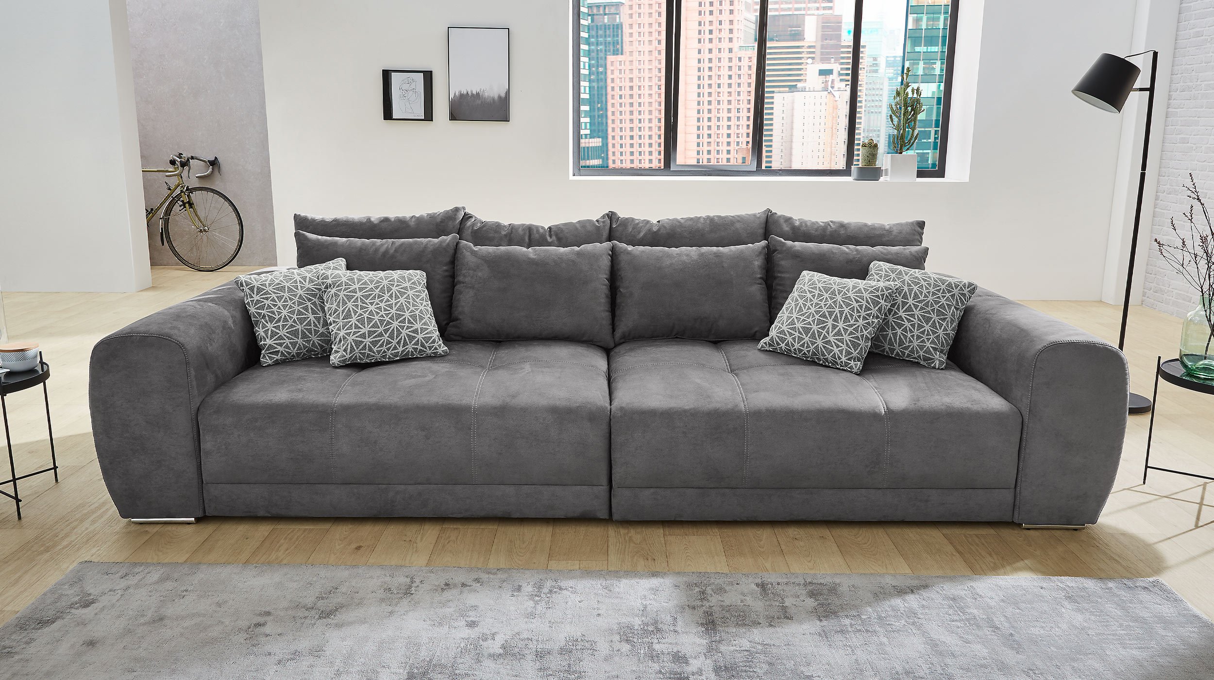Big Sofa mit Federkern grau 306 cm - MOLDAU