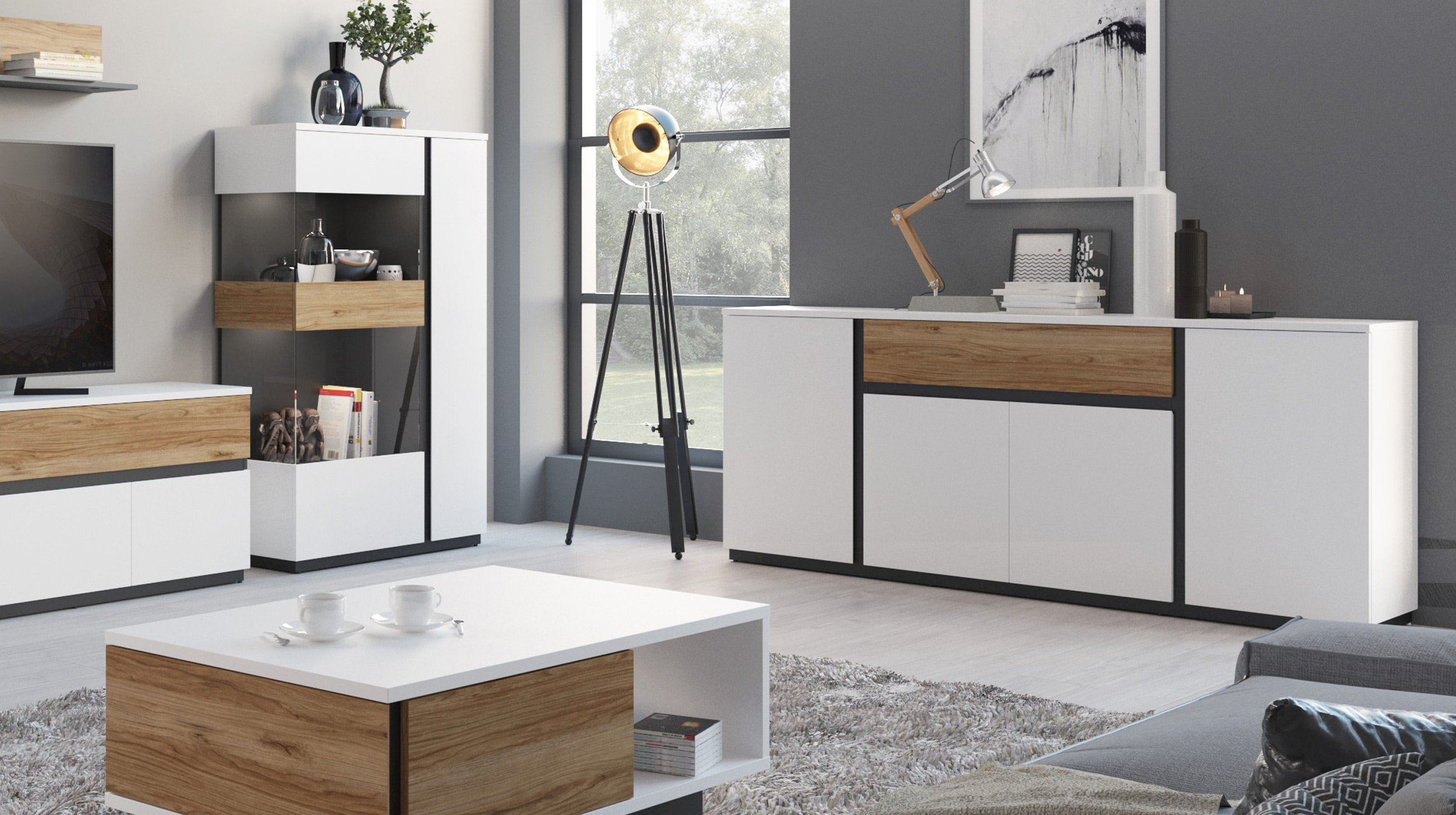 Sideboard alpinweiß - Catania Eiche 209 cm - NOVENA
