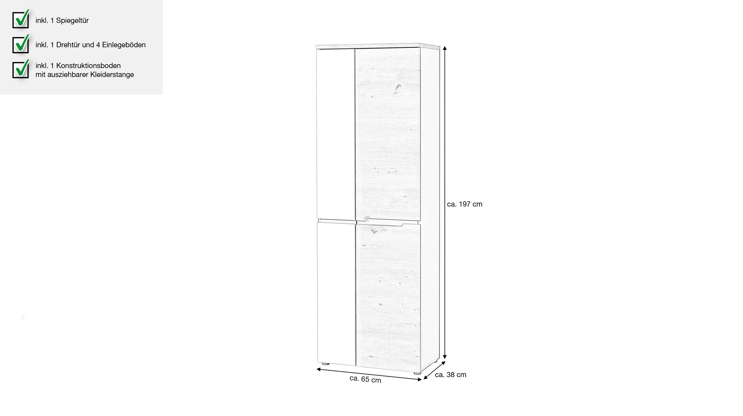 Garderobenschrank Artisan Eiche 65 x 197 cm - MEMPHIS