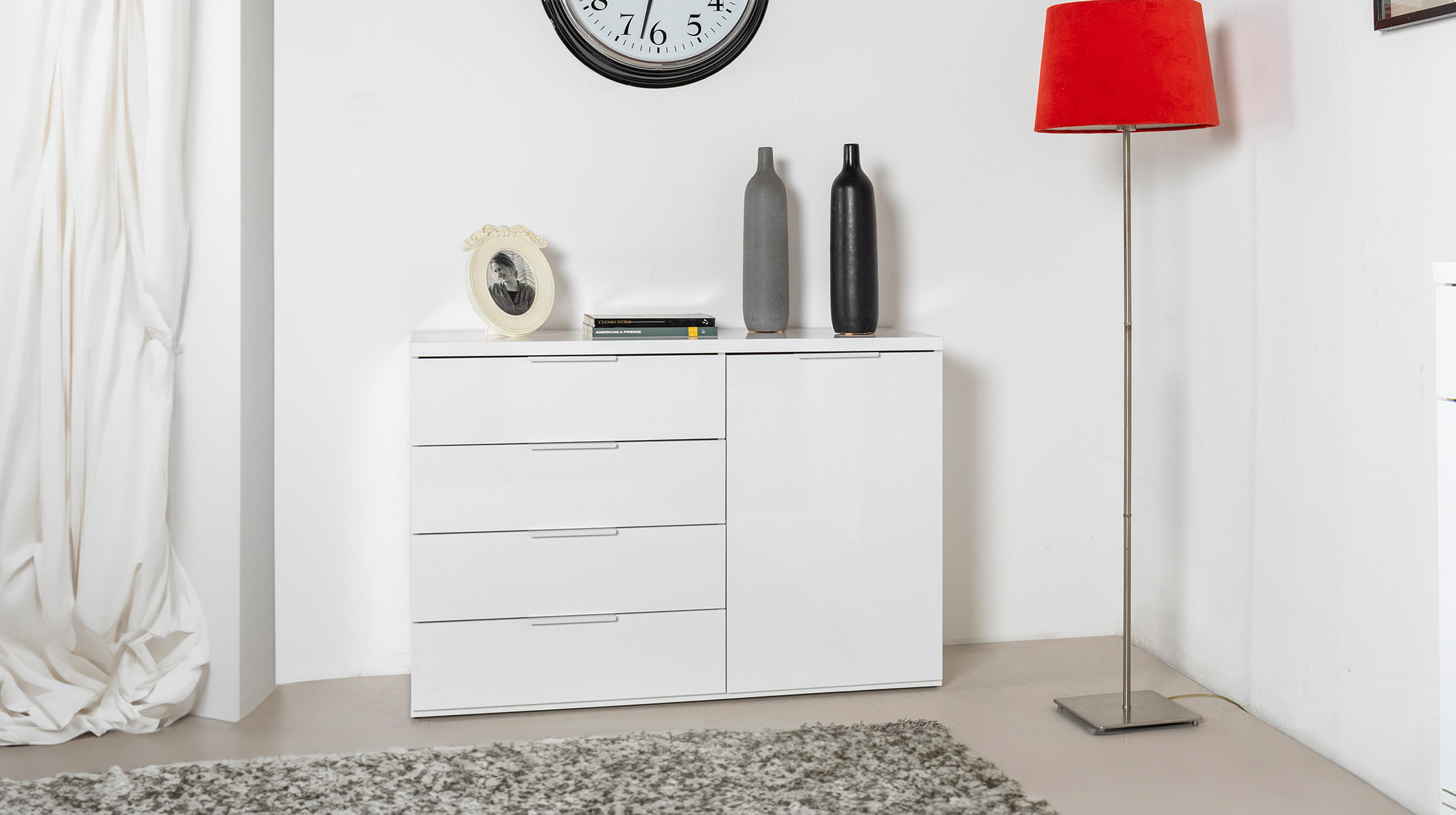 Kommode weiß hochglanz 120 x 82 cm 4 Schubladen - MUNDI