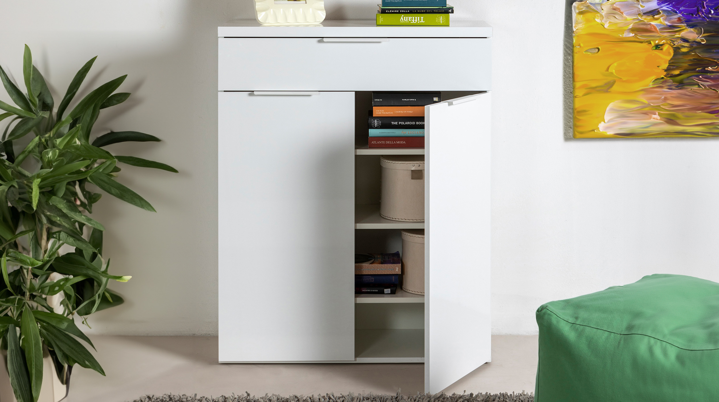 Schuhschrank weiß hochglanz 82 x 102 cm 2 Türen - MUNDI