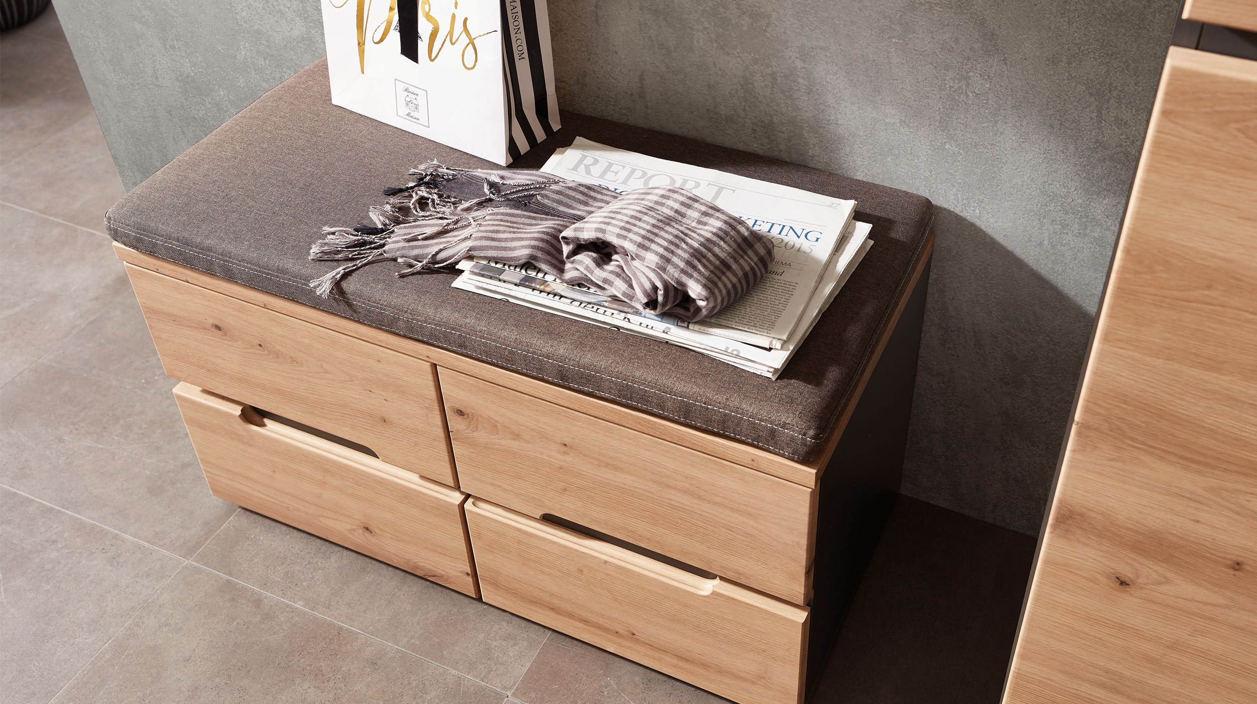 Garderobenbank Artisan Eiche - Graphit 80 cm - MEMPHIS