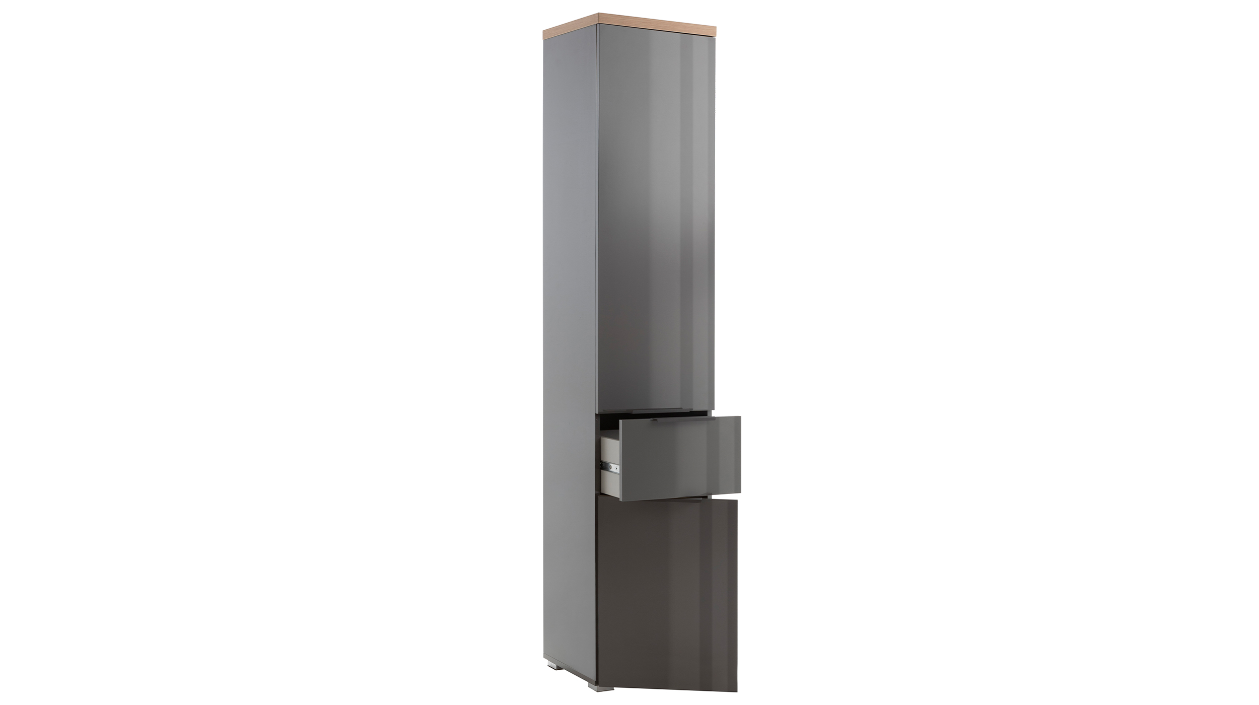 Bad Hochschrank grau hochglanz - Artisan Eiche - MUNDI