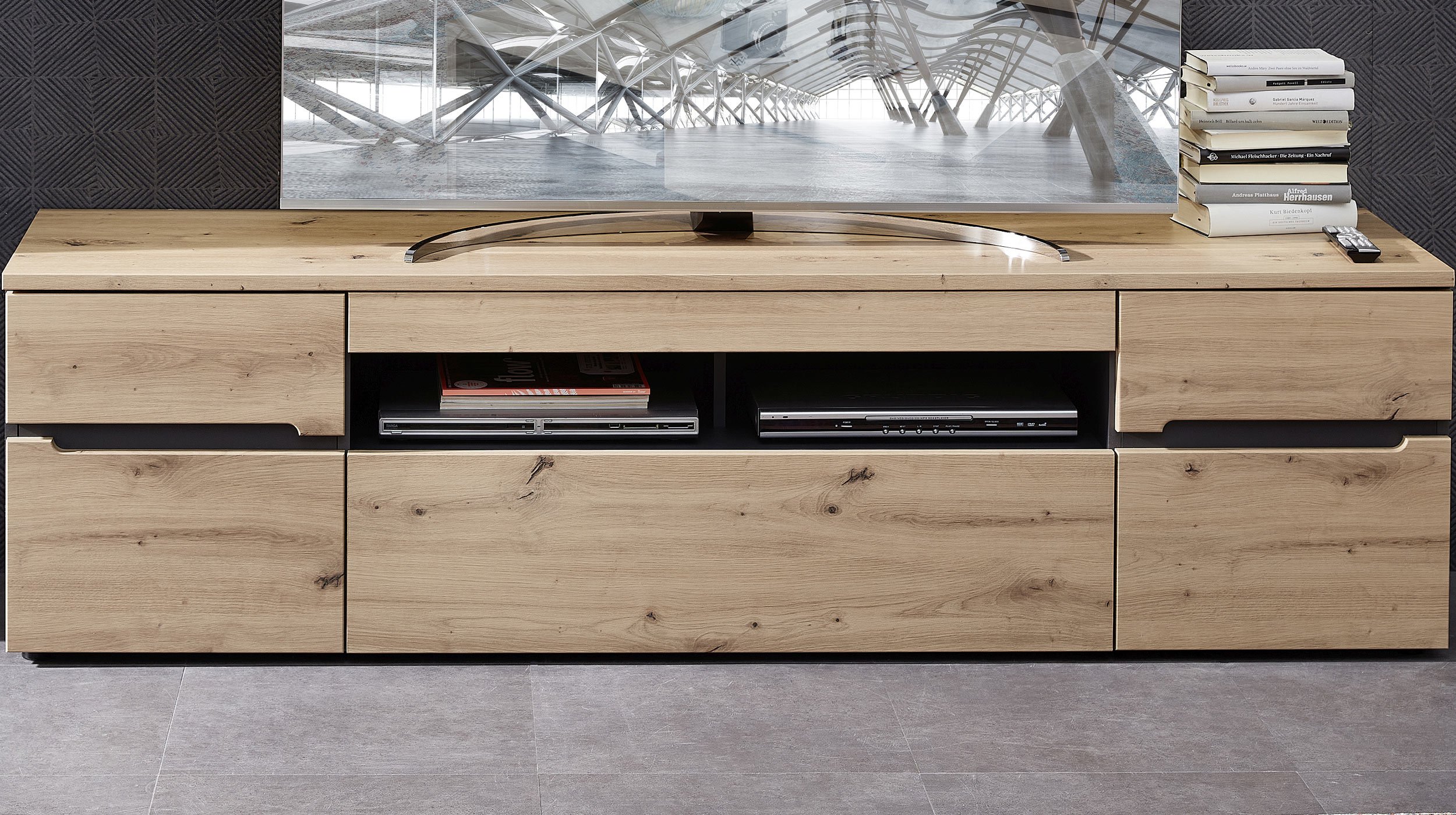 Wohnwand Artisan Eiche  287 cm - Beleuchtung - MEMPHIS