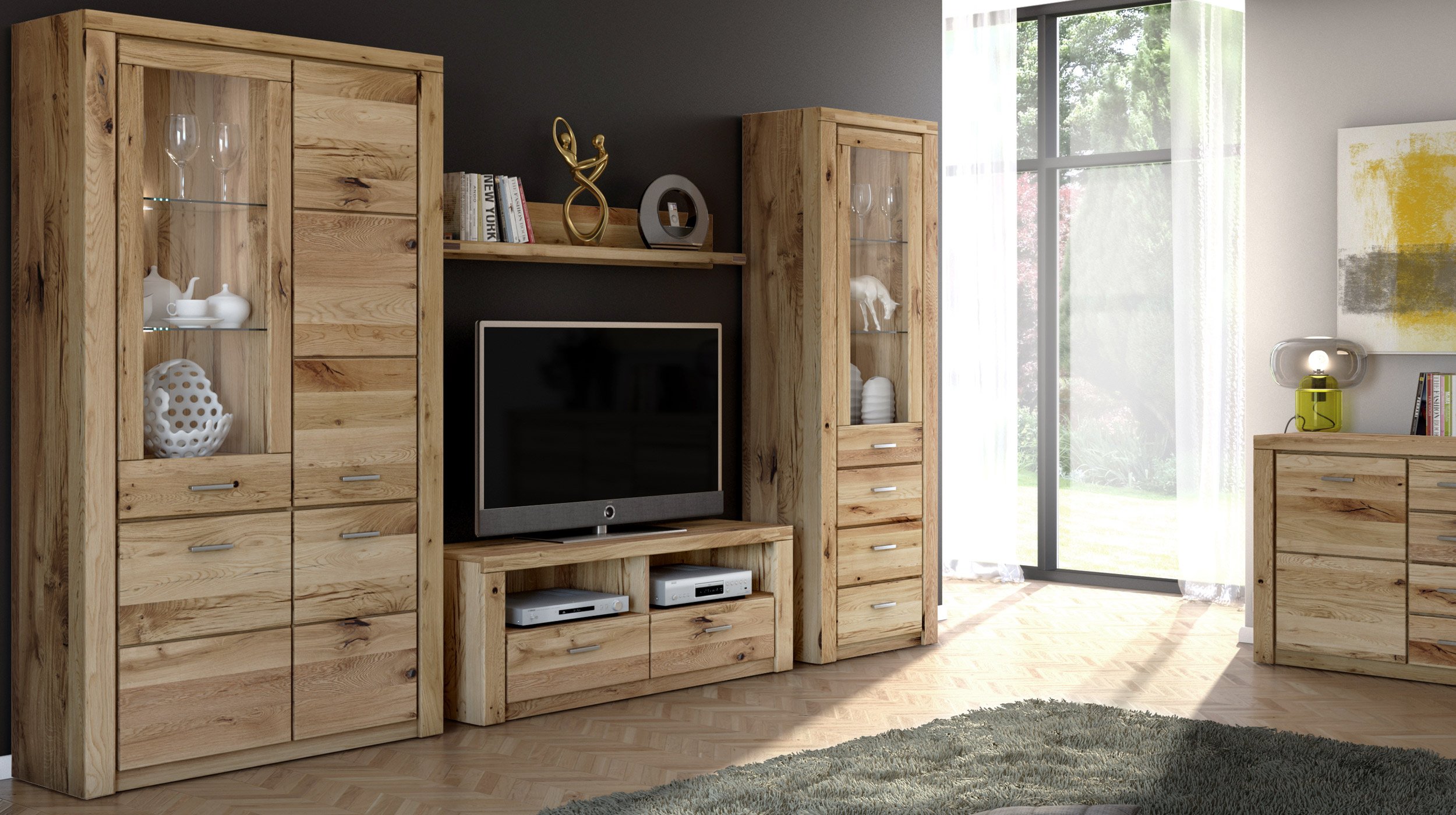 Vitrine Wildeiche teilmassiv geölt 200 cm - FREYJA