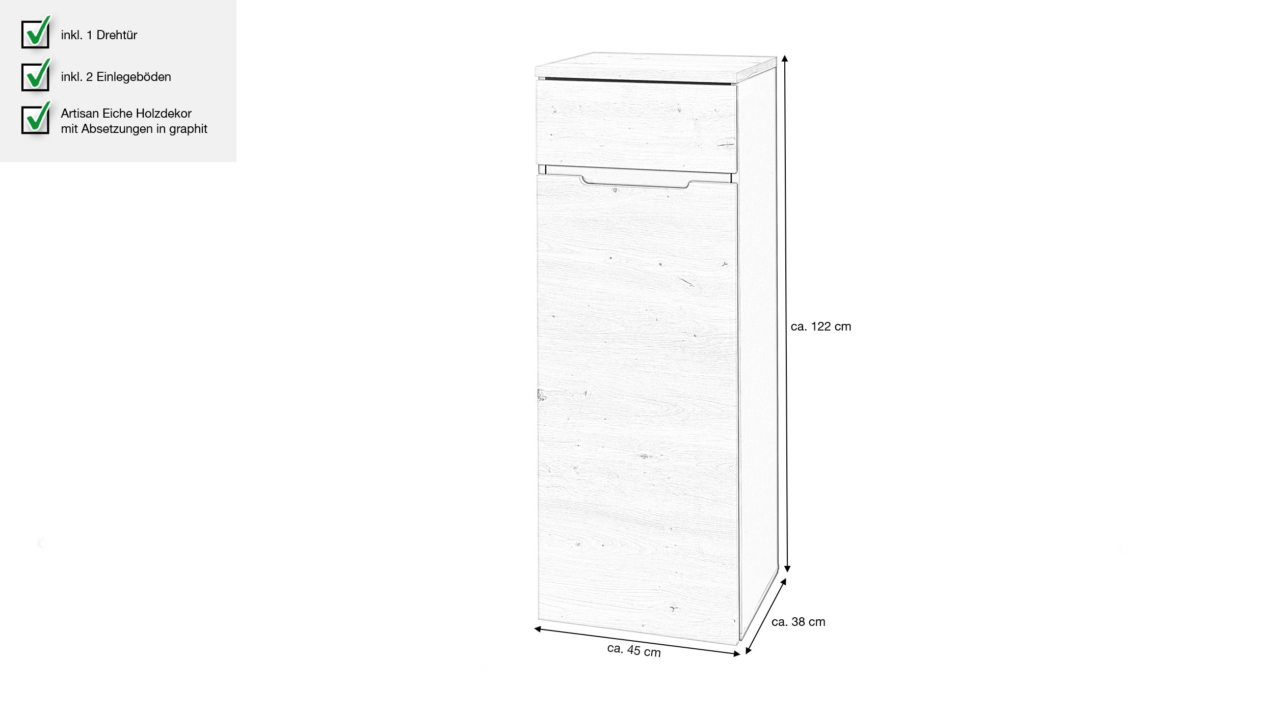 Mehrzweckschrank Artisan Eiche 45 x 122 cm - MEMPHIS