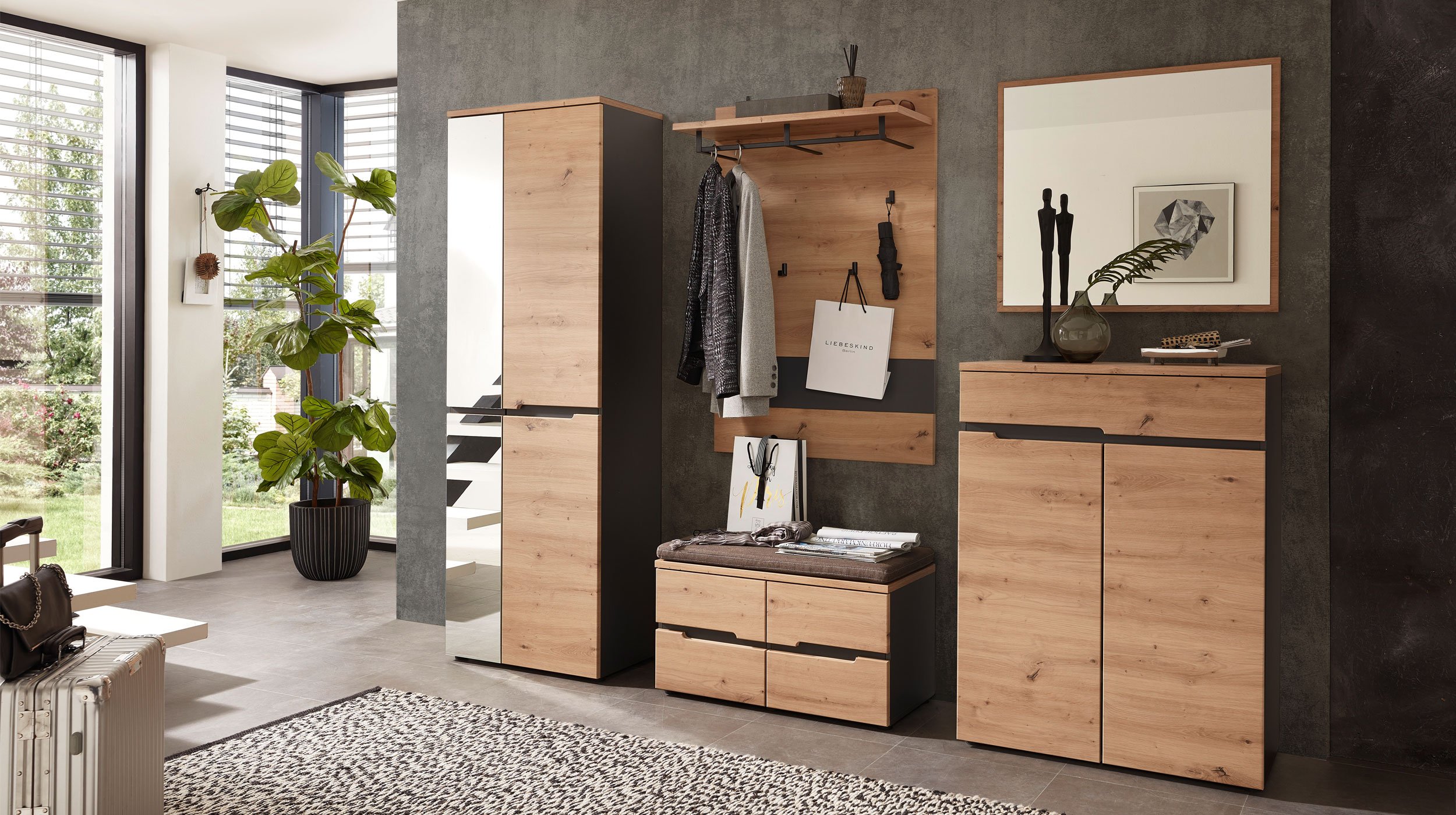 Garderobenbank Artisan Eiche - Graphit 80 cm - MEMPHIS